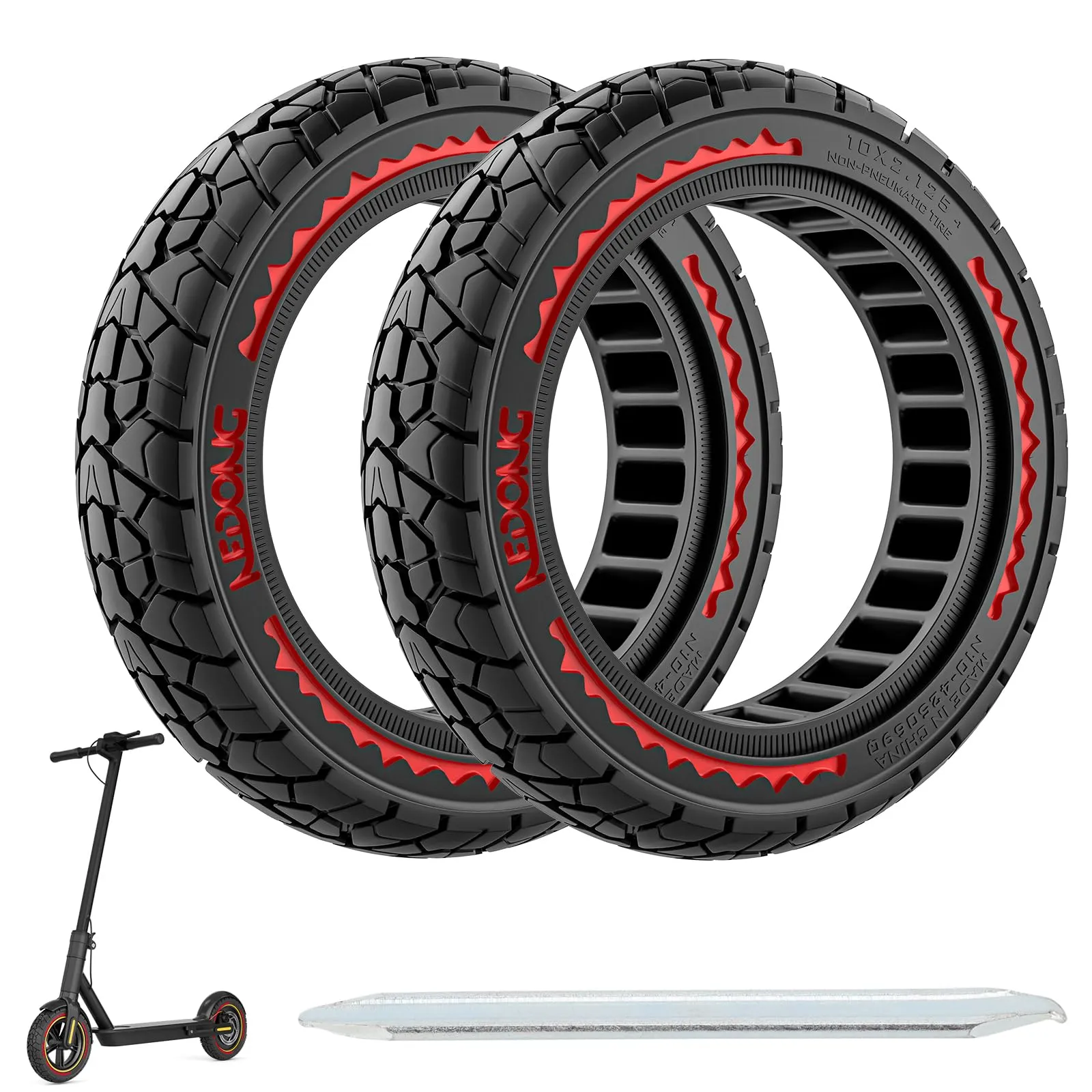 10-inch Off-Road Solid Rubber Tires for Ninebot F20/F30/F40/F65 Electric Scooters (Red)