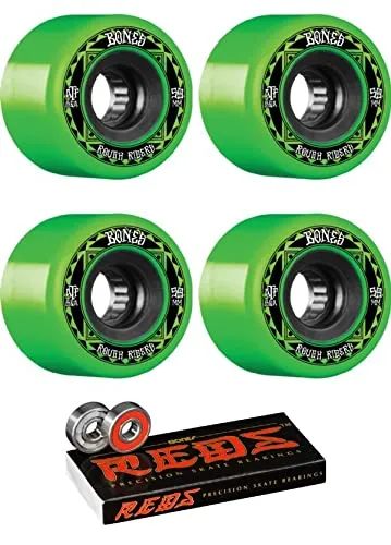 59mm Bones ATF Rough Rider Green/Black Skateboard Wheels + Bones REDS Bearings Bundle