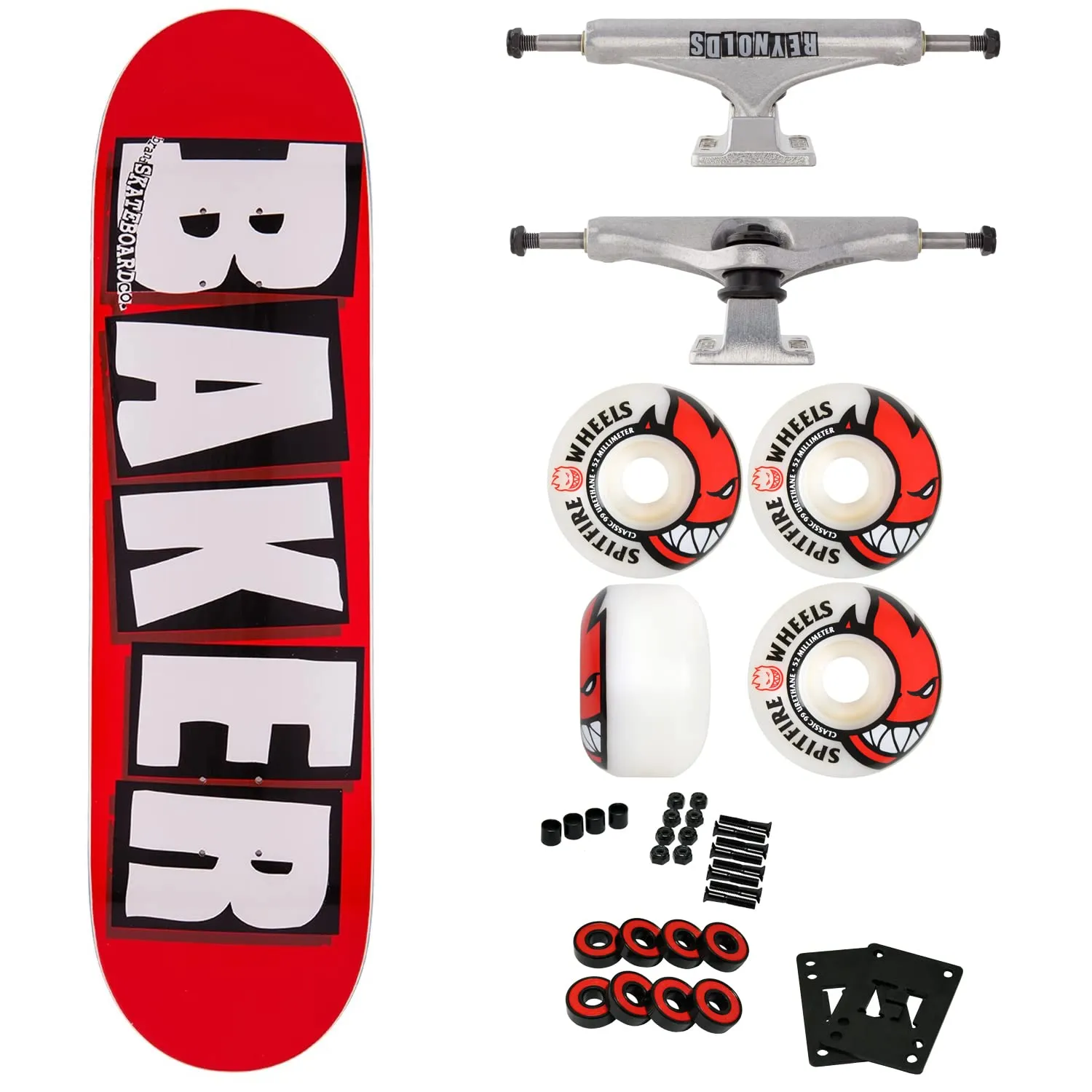 Baker Skateboard Complete 8.0' with Independent Reynolds Mid Trucks & Spitfire 52mm Wheels