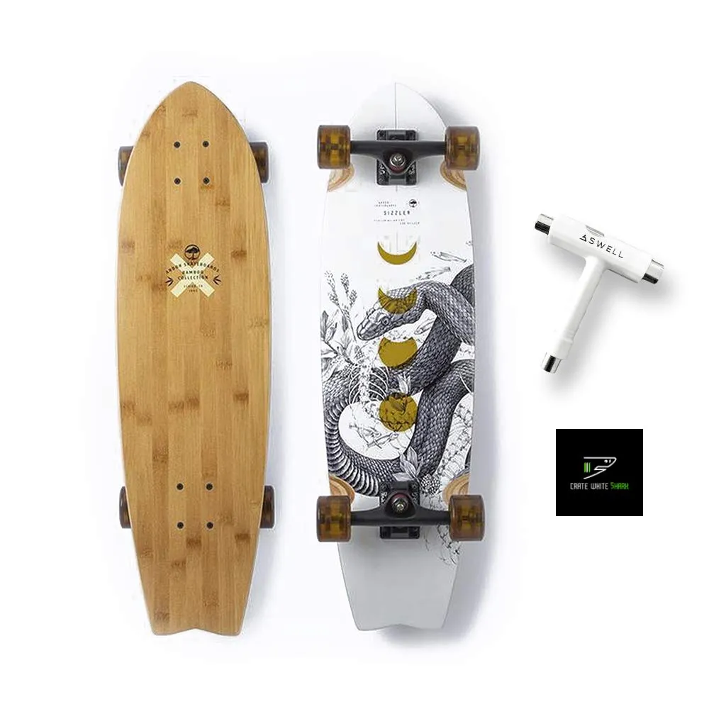 Bamboo Collection Skateboard with Swell Tool & White Shark Sticker - Eco-Friendly Design