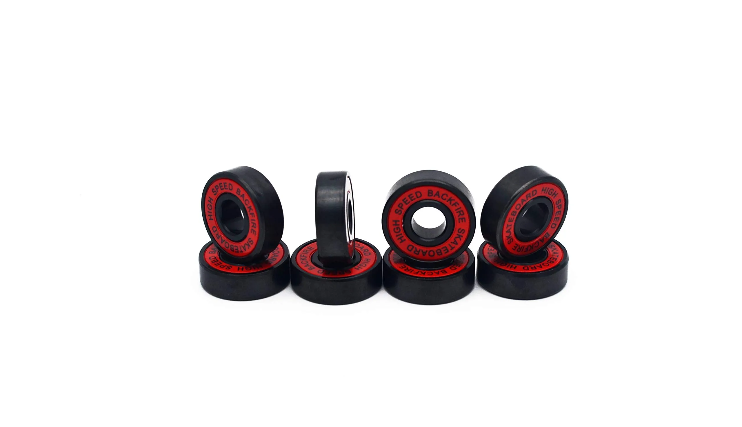 Bearings for Skateboard & Longboard - Abec-9, 8-Piece Set, Red, Backfire Logo Option