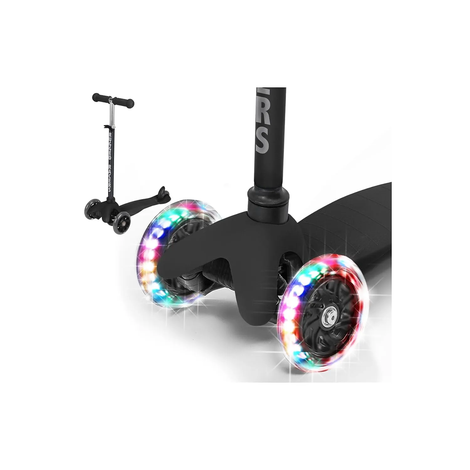 Black 3-Wheel Kick Scooter for Kids with LED Wheels and Lean-to-Turn Feature