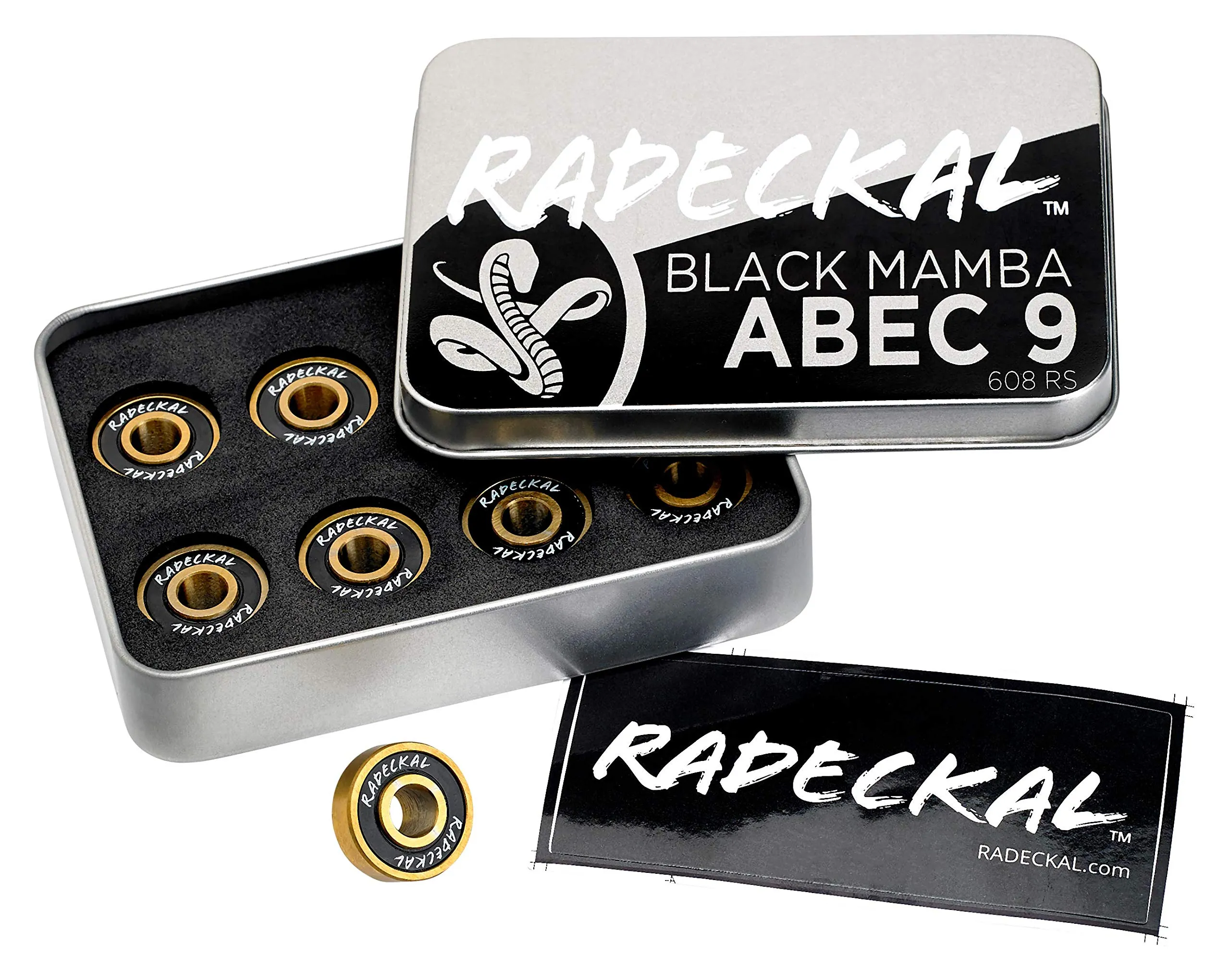 Black Mamba ABEC 9 Skateboard Bearings with Built-in Spacers, Pre-Lubricated, High Precision