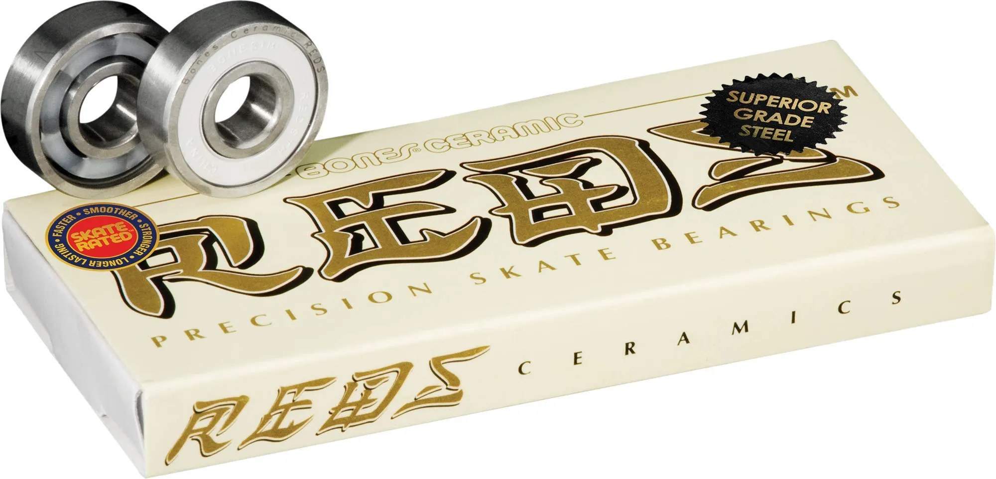 Bones Ceramic Reds Skateboard Bearings 8 Pack - High-Performance, Durable, Pre-Lubricated, Fast