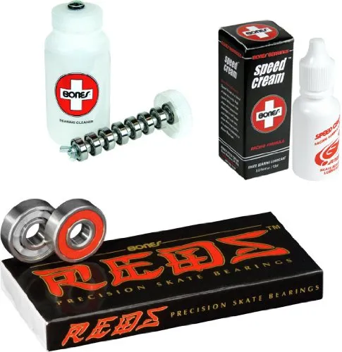 Bones Reds Precision Skate Bearings Combo with Speed Cream & Cleaning Kit