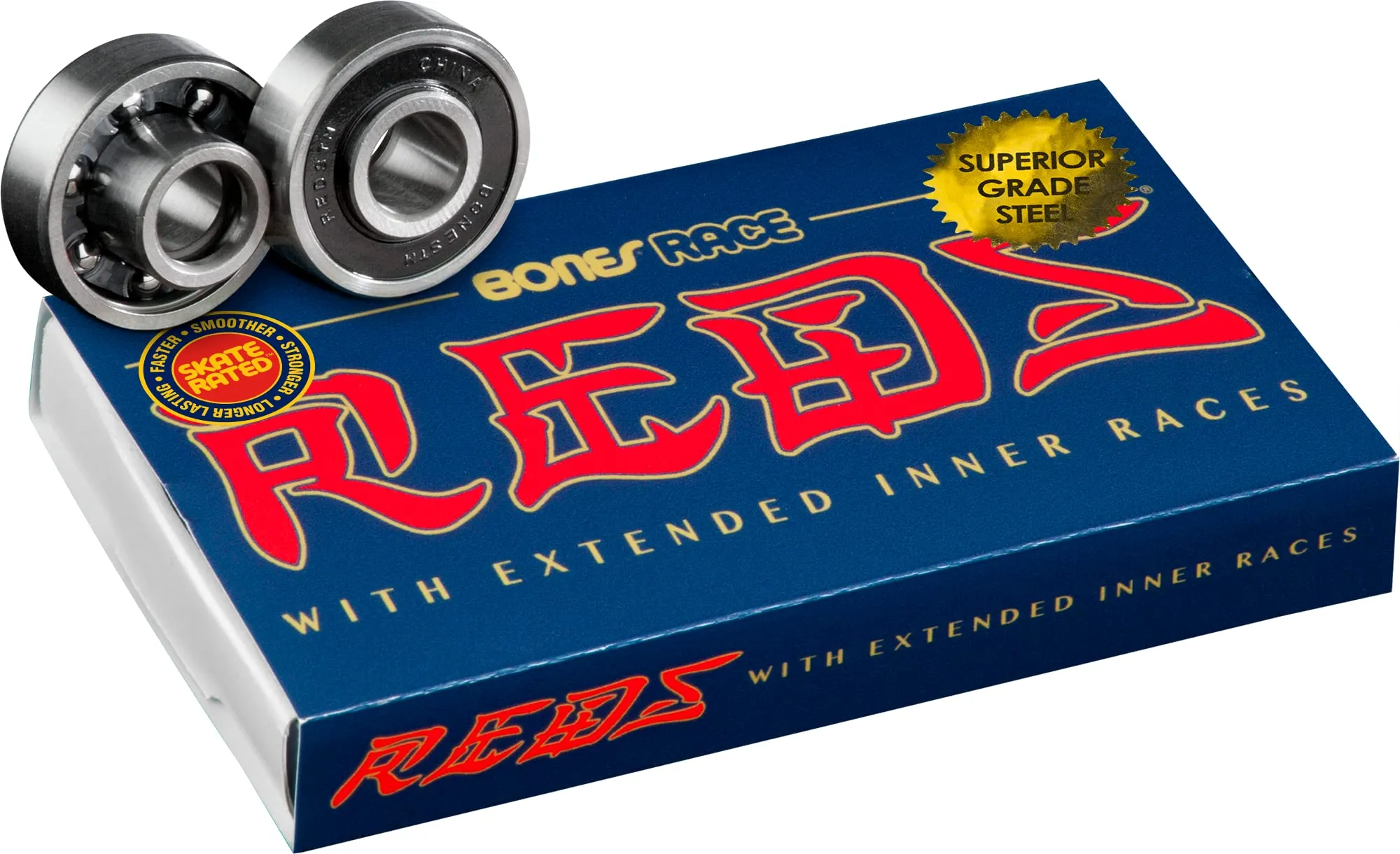 Bones REDS Skateboard Bearings 8 Pack - Precision Ground, High-Speed, Non-Contact Shields