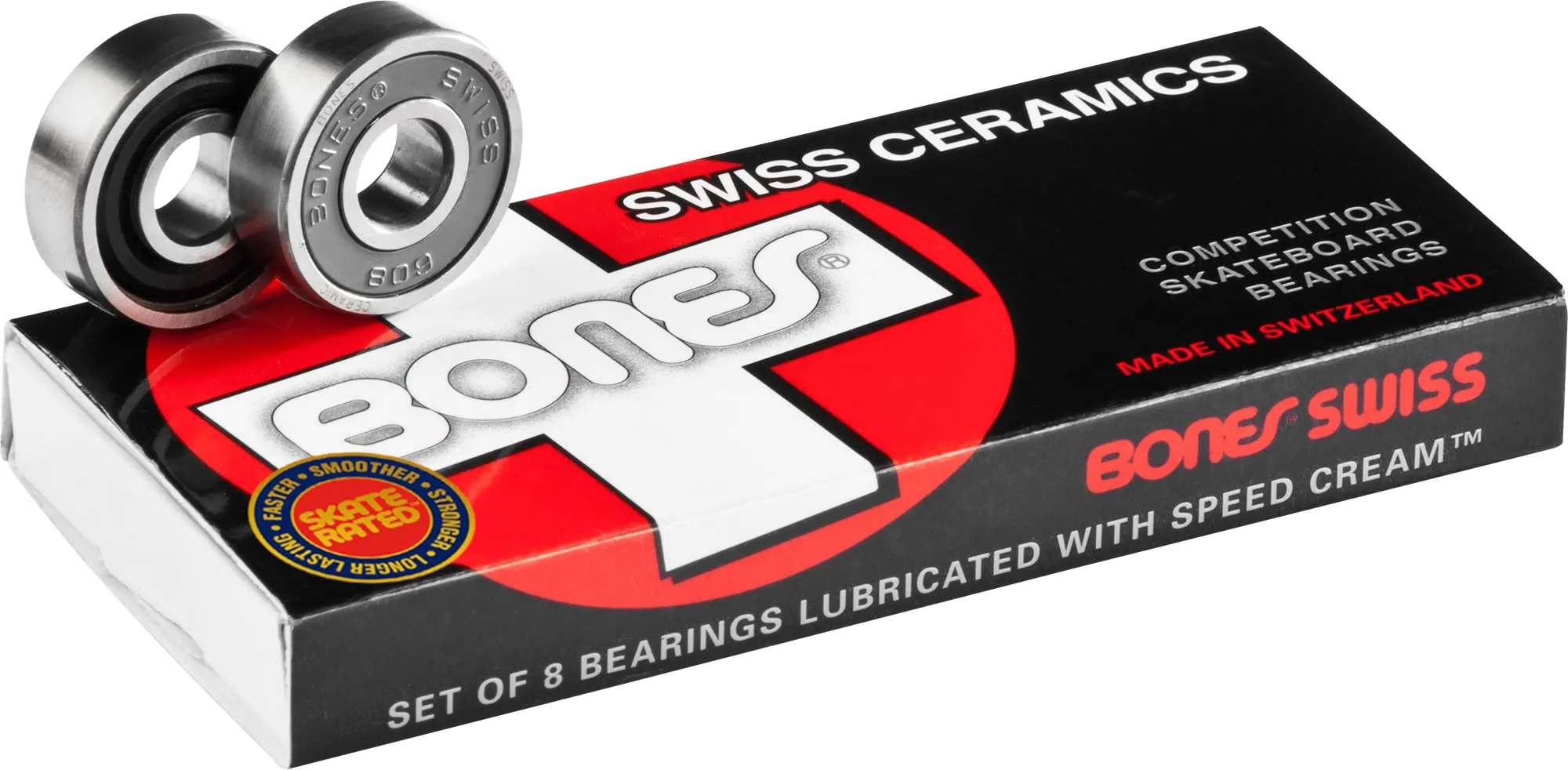 Bones Swiss Ceramic Skateboard Bearings 8 Pack - High-Speed, Durable, Dirt-Resistant Performance