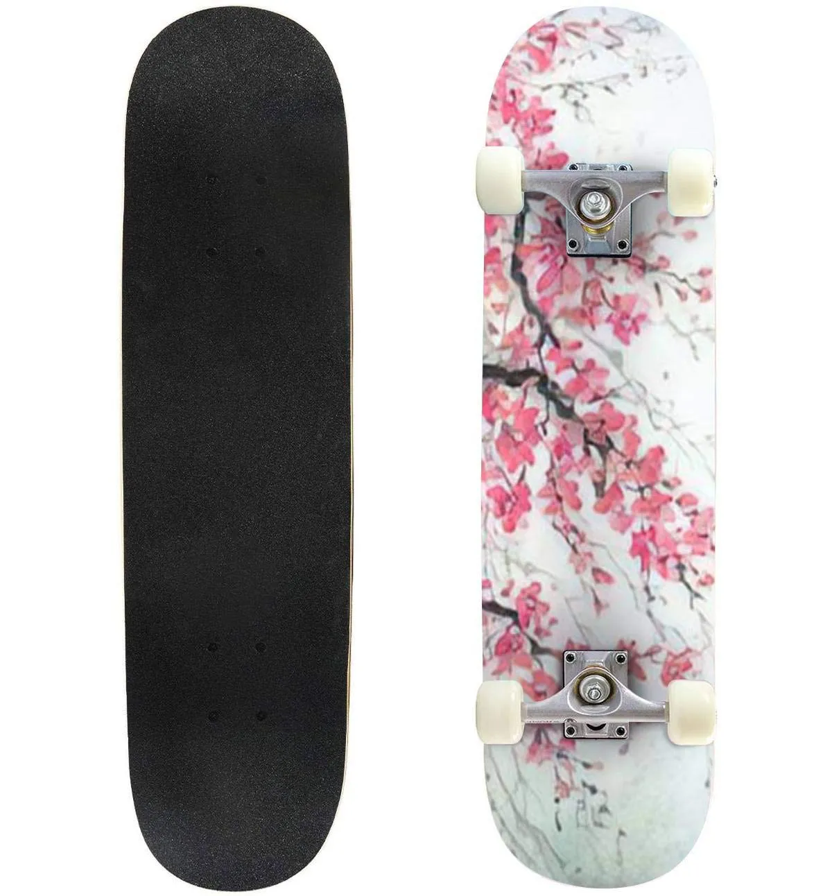 Cherry Blossom and Bird Skateboard 31'x8' Double-Warped for Beginners and Professionals