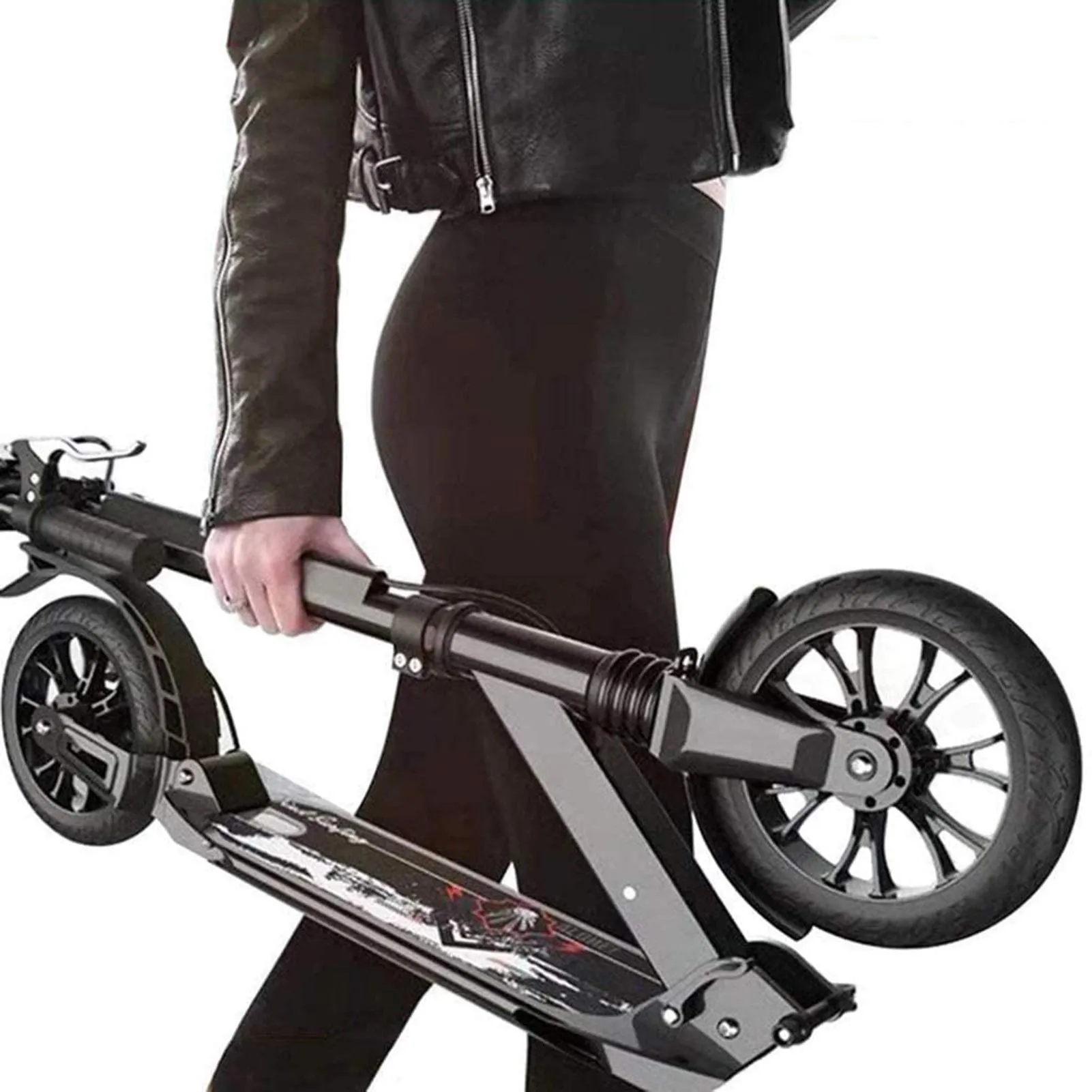 CMMC Adult Kick Scooter with Big Wheels, Disc Handbrake, and Quick-Release Folding System