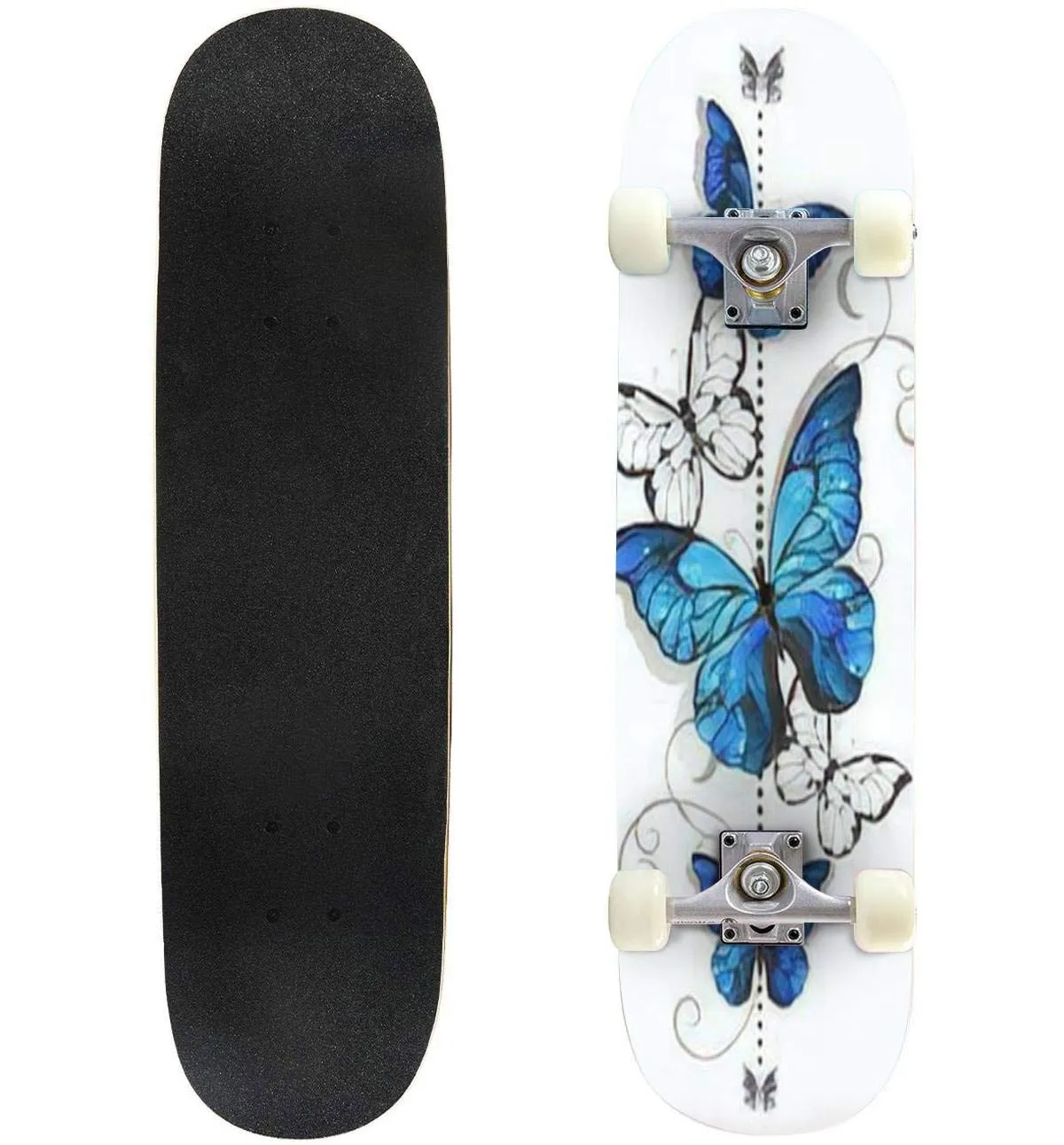 Composition of Blue Butterflies Morpho & White Butterflies 31'x8' Pro Complete Skateboard