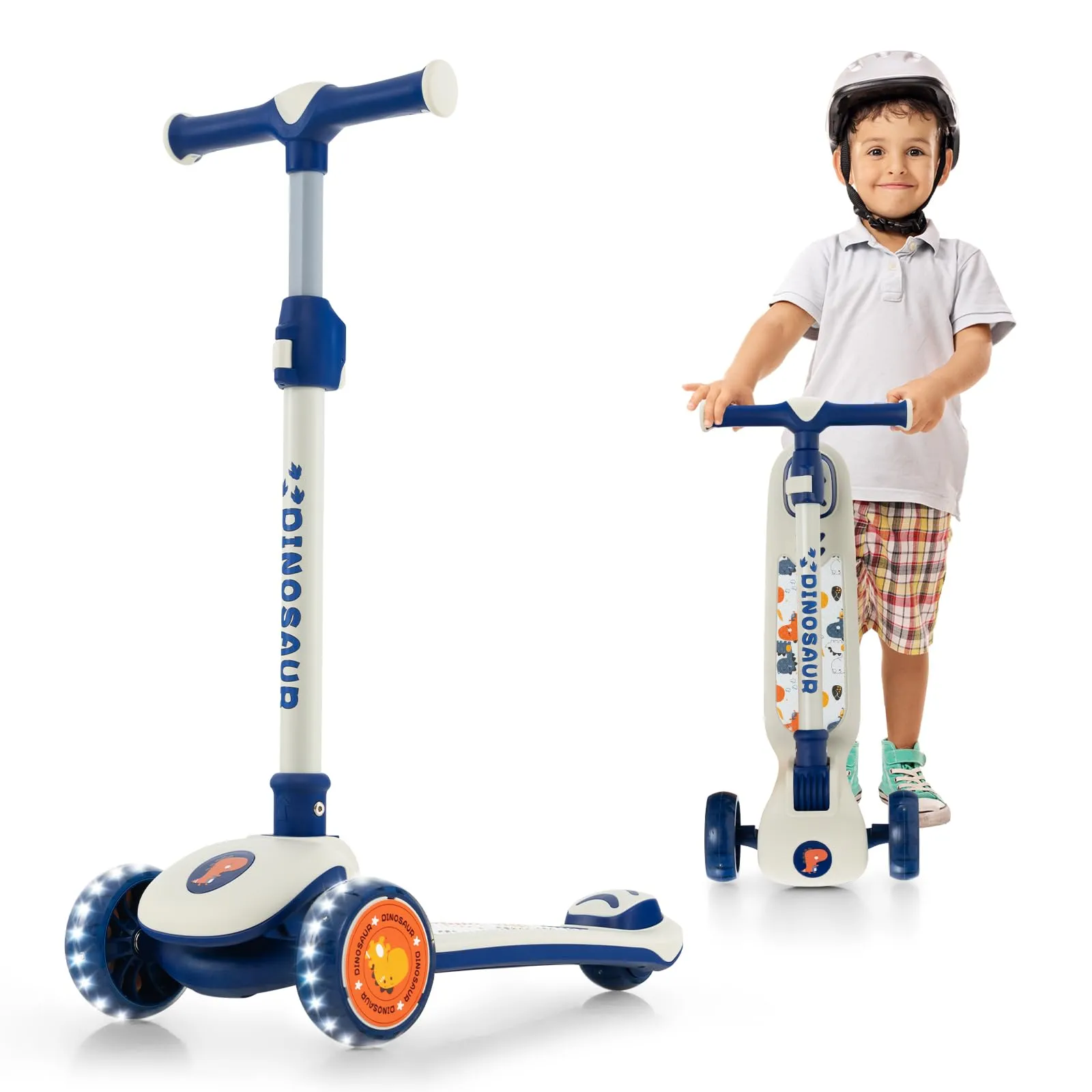 Costzon Folding 3-Wheeled Kids Scooter with Adjustable Height, LED Wheels & Lean-to-Steer Design