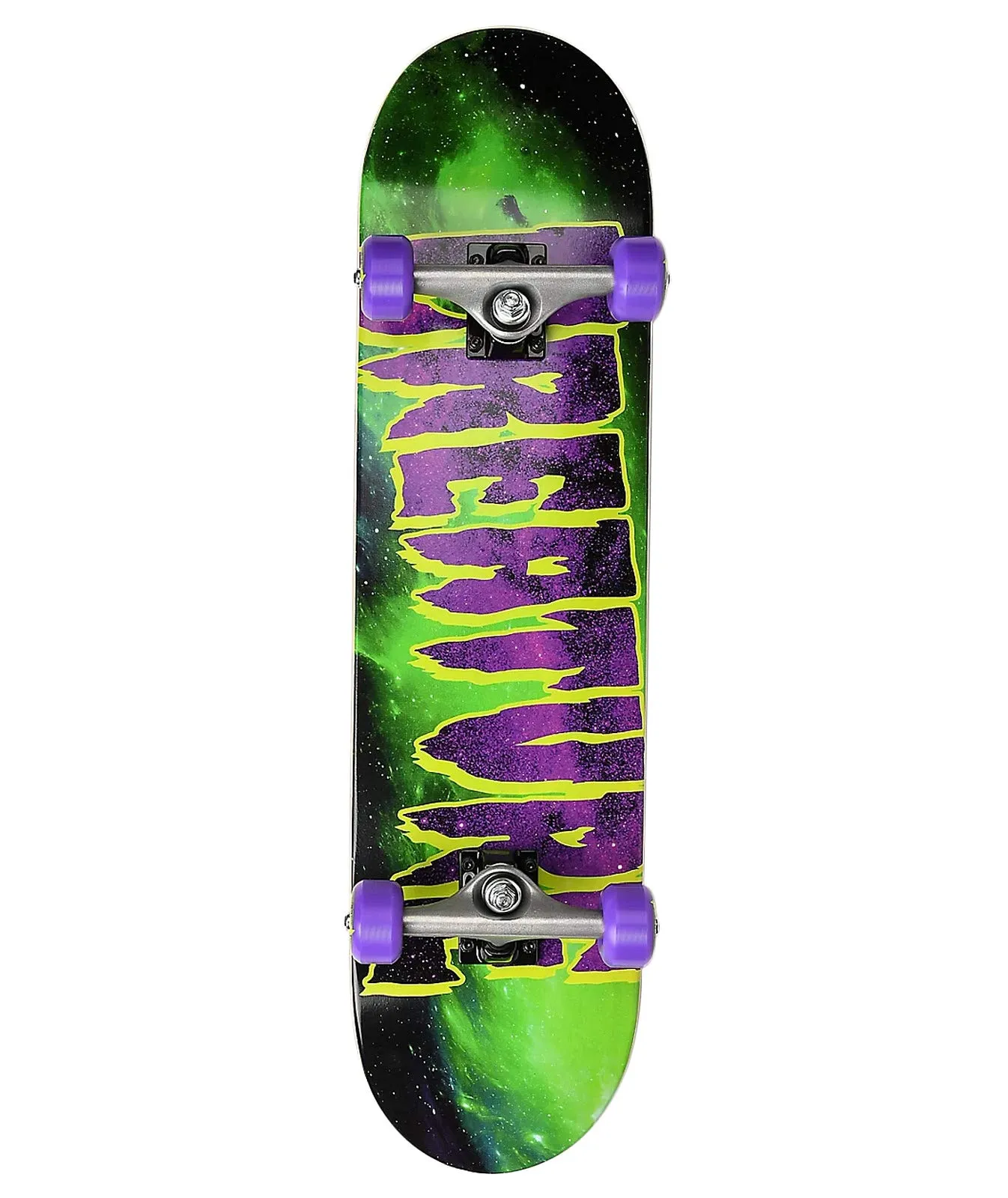 Creature Skateboard Complete Galaxy Logo Green/Purple 7.8' x 31' - High-Quality Components