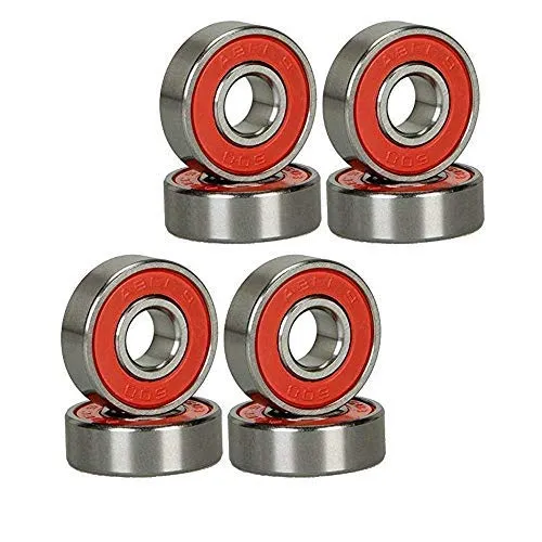 Drema Red Silver ABEC-9 Skateboard Longboard Bearings 8PCS, 8mmx22mmx7mm, High Performance