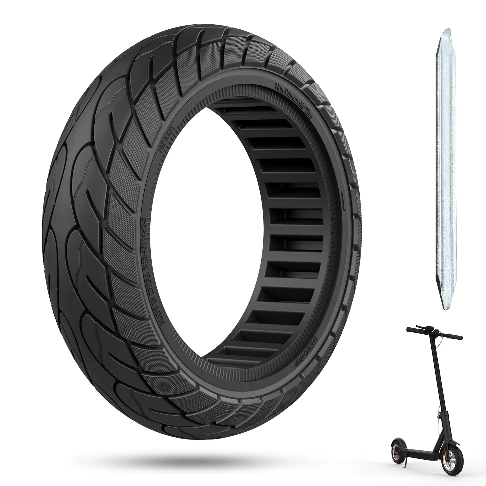 Durable 10x2.125 Solid Rubber Tire for Electric Scooters - Puncture-Proof, Shock-Resistant Design