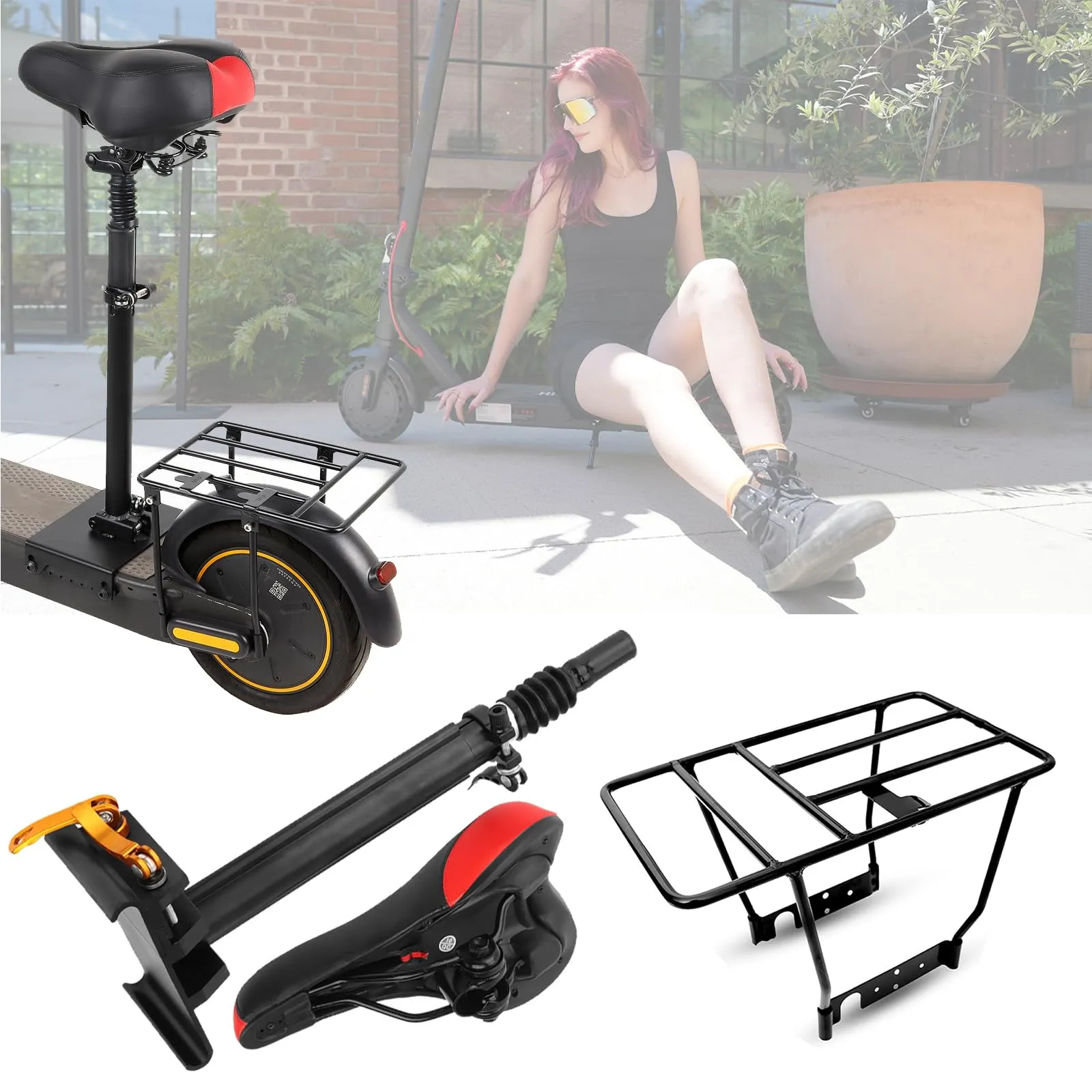 Ergonomic Folding Seat & Steel Carrier Rack for Xiaomi M365/1s/Pro/pro2/mi3 Electric Scooters