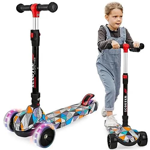 Exciting Graffiti Kids Scooter with Adjustable Heights & Light-Up Wheels for Ages 3-12