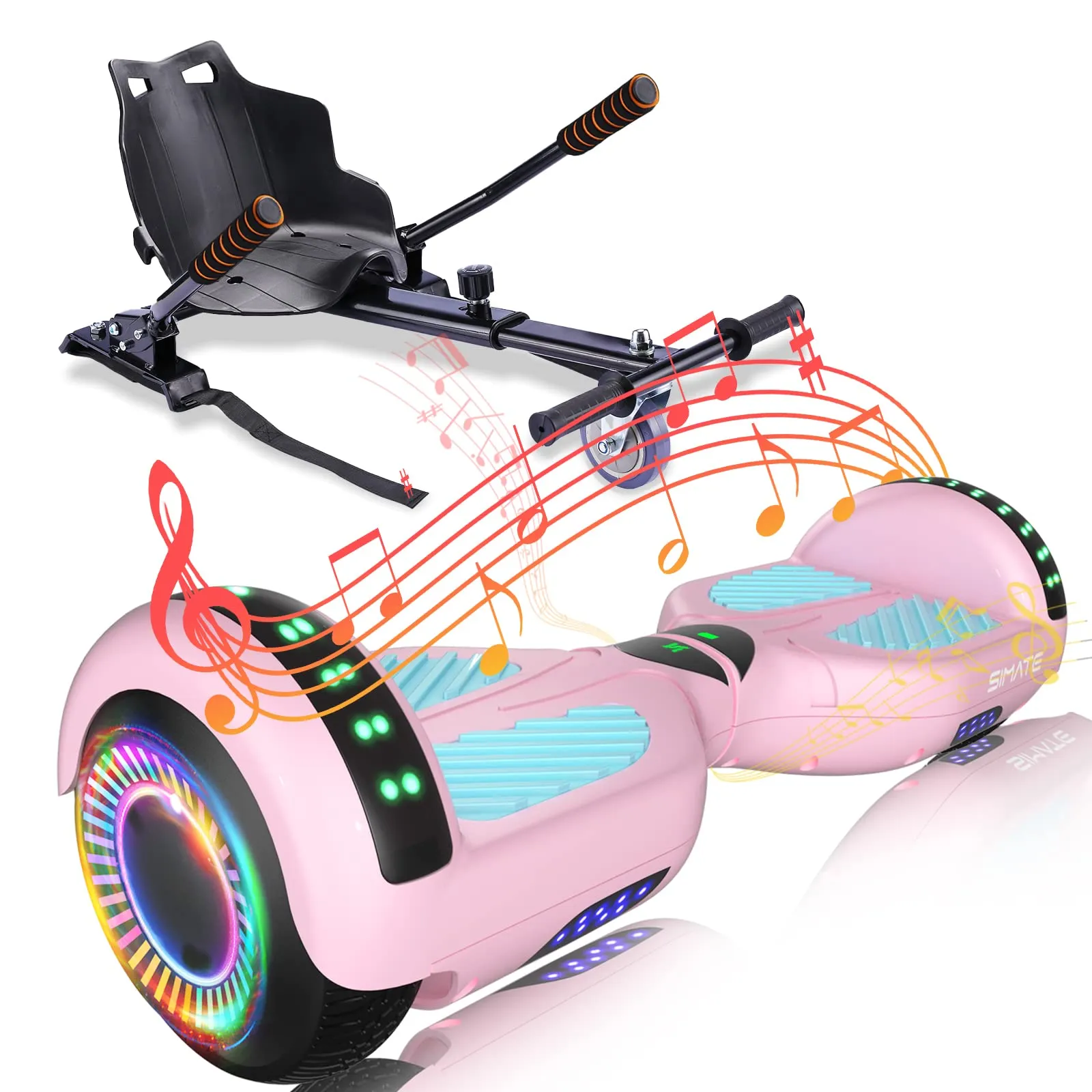 Exciting Hoverboard & Go-Kart Combo with Bluetooth Speakers, LED Lights, and Safety Certification