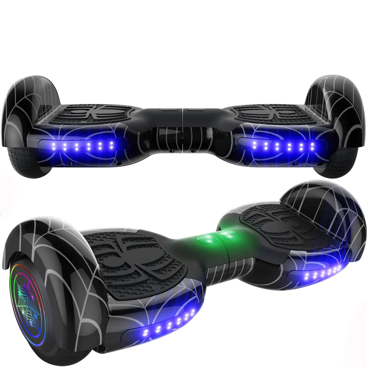 Eye-Catching Spider-Pattern Hoverboard for Kids with Bluetooth Speaker & LED Lights, 6.5'