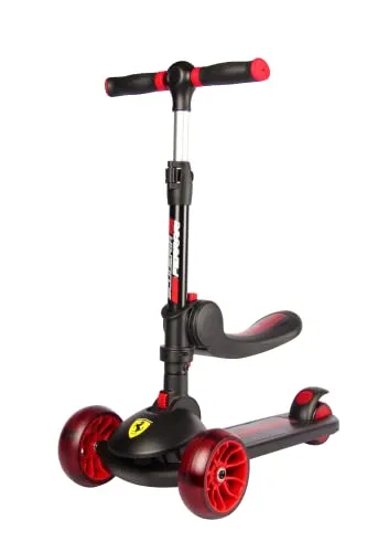 Ferrari 2-in-1 Kids Kick Scooter with Adjustable Seat, Light-Up Wheels, and Lean-to-Steer Design