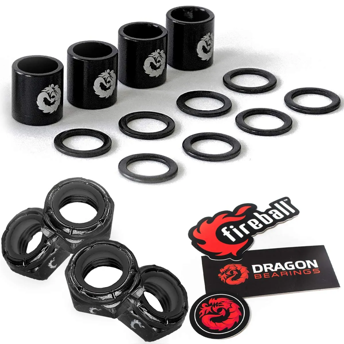 Fireball Dragon Spacer, Washer & Axle Nut Speed Kit for Skateboard, Longboard & Cruiser