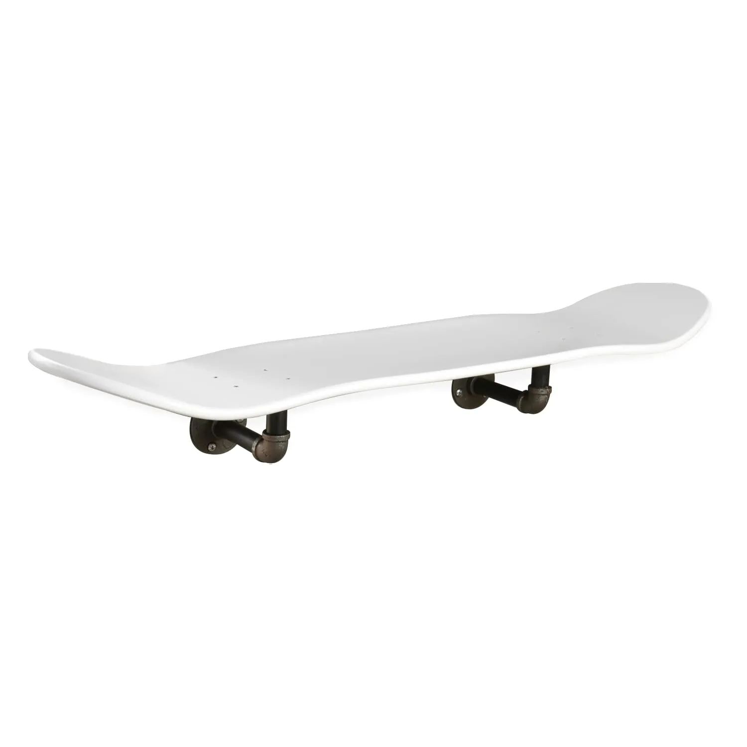 Floating Industrial Style Skateboard Deck Shelf with Pipe Mounting – Custom Maple 7.75' White