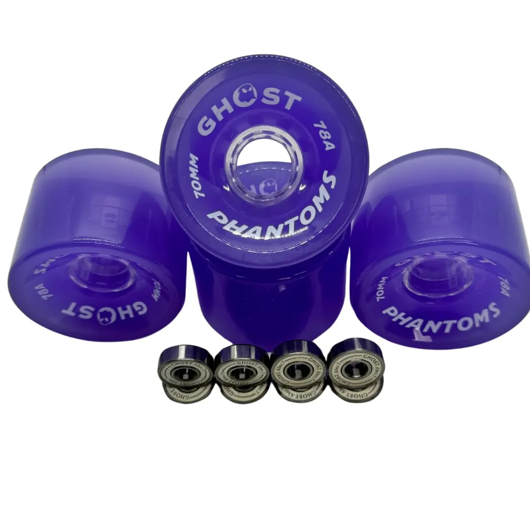 Ghost Jelly Phantom 70MM 78A Longboard Wheels - Semi-Transparent Purple, ABEC-7 Bearings Included