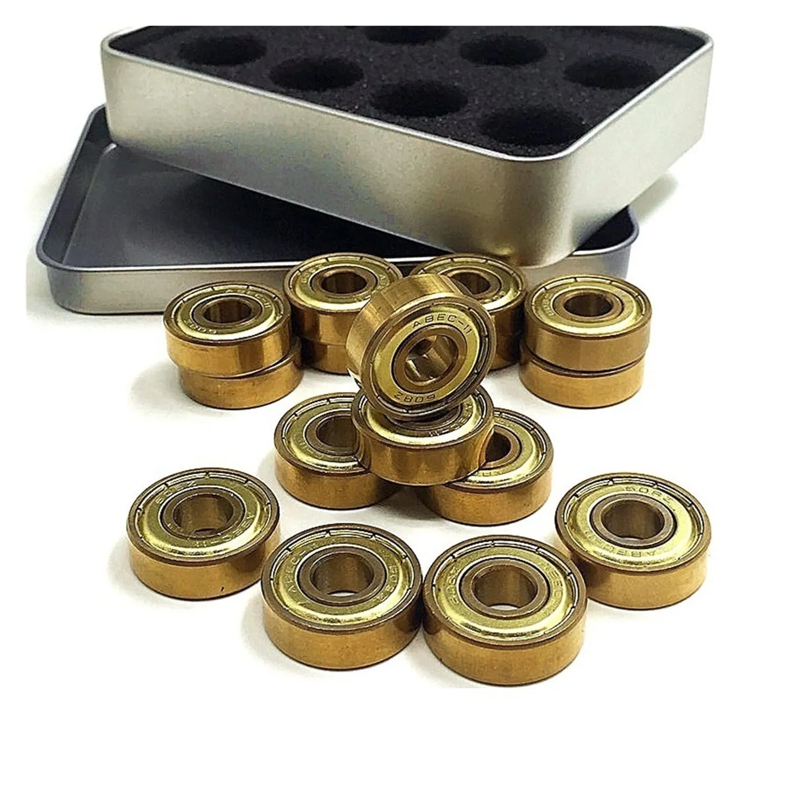 Gold Titanium Skate Bearings 16pcs Set ABEC-9 for Skateboards, Longboards & Inline Skates