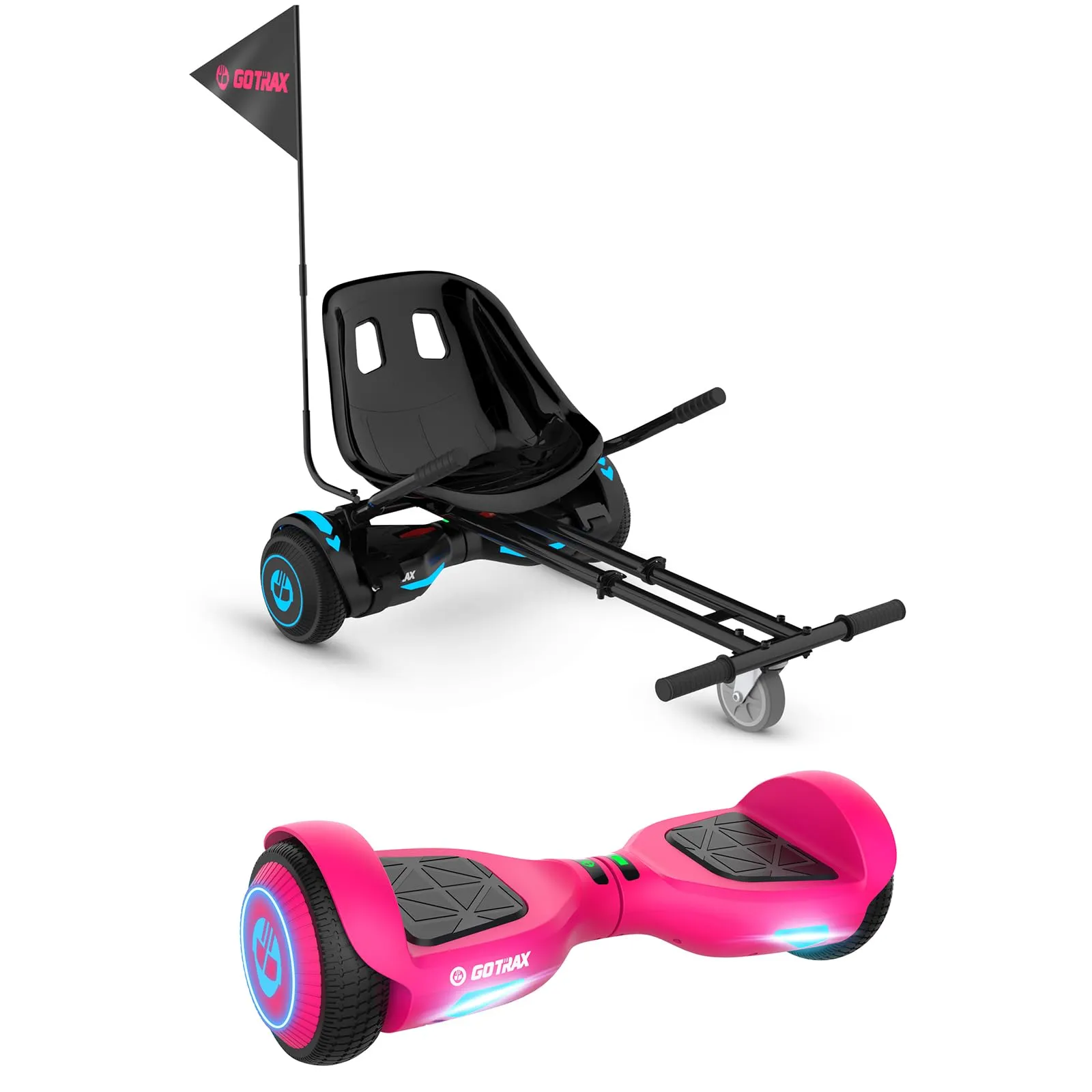 Gotrax EDGE Hoverboard & Go-Kart Seat Bundle - Self-Balancing Scooter with 6.5' LED Wheels