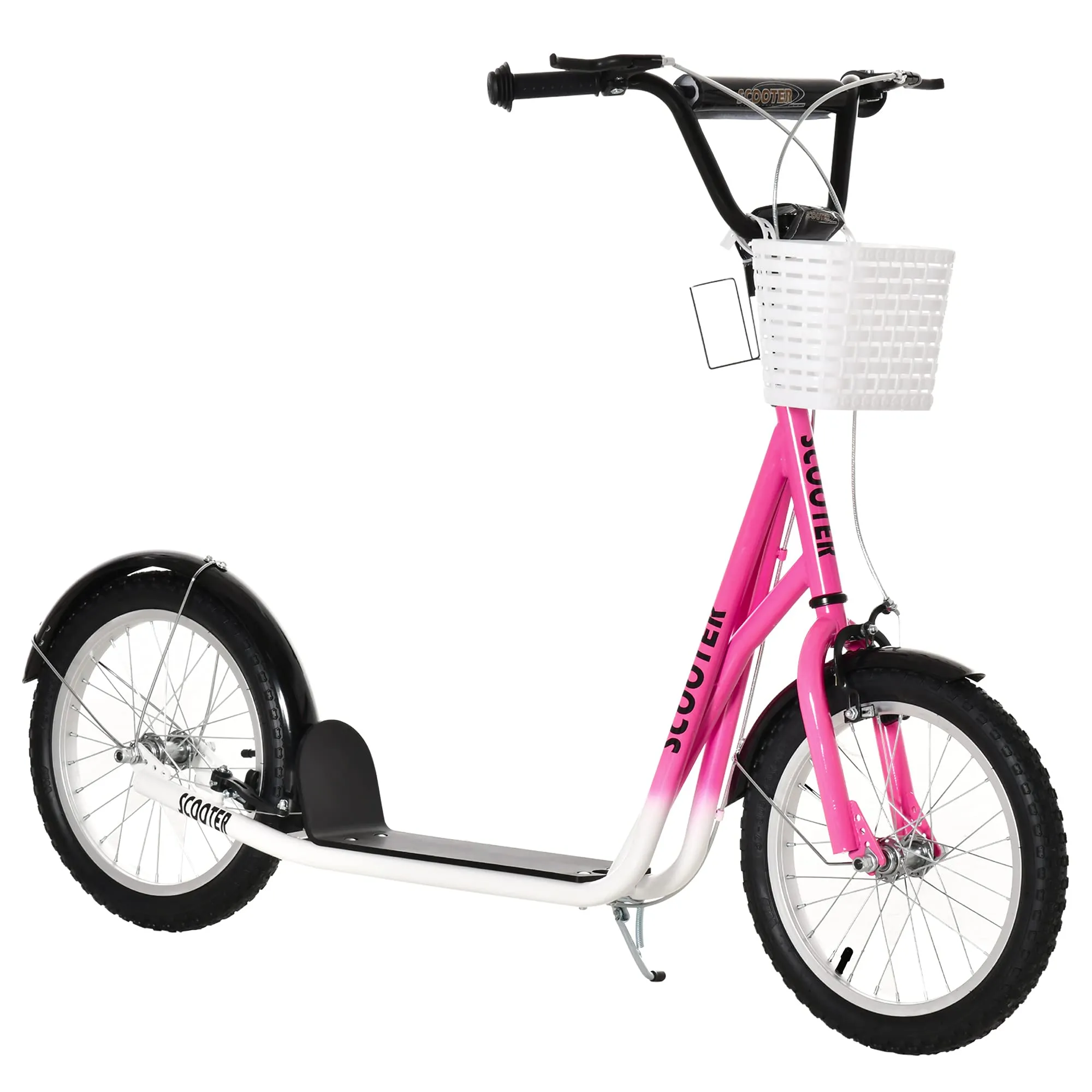 GOWE Pink Youth Kick Scooter with Adjustable Handlebars, Double Brakes & 16' Inflatable Tires