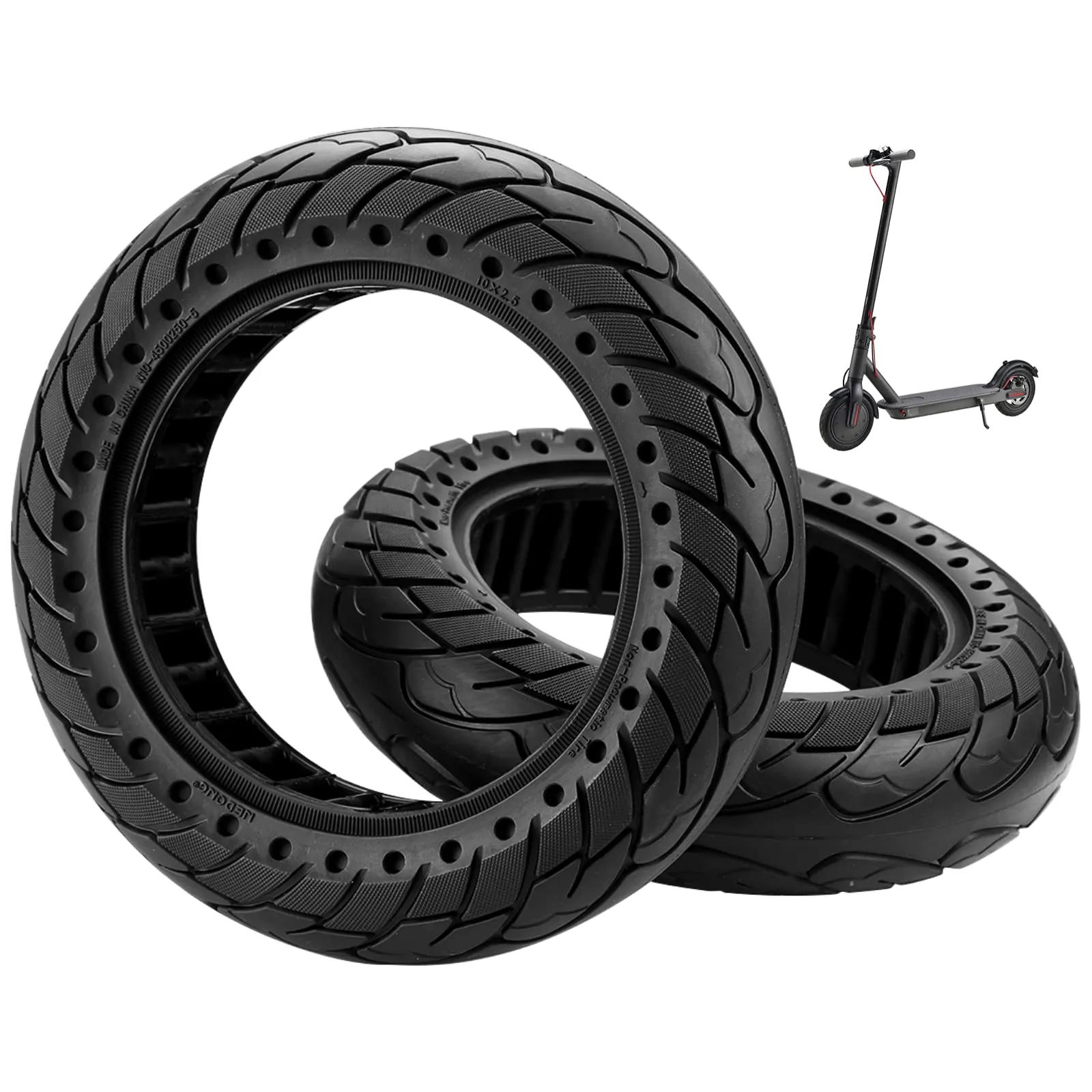 High-Performance 10'x2.5' Solid Rubber Scooter Tires with Honeycomb Shock Absorption