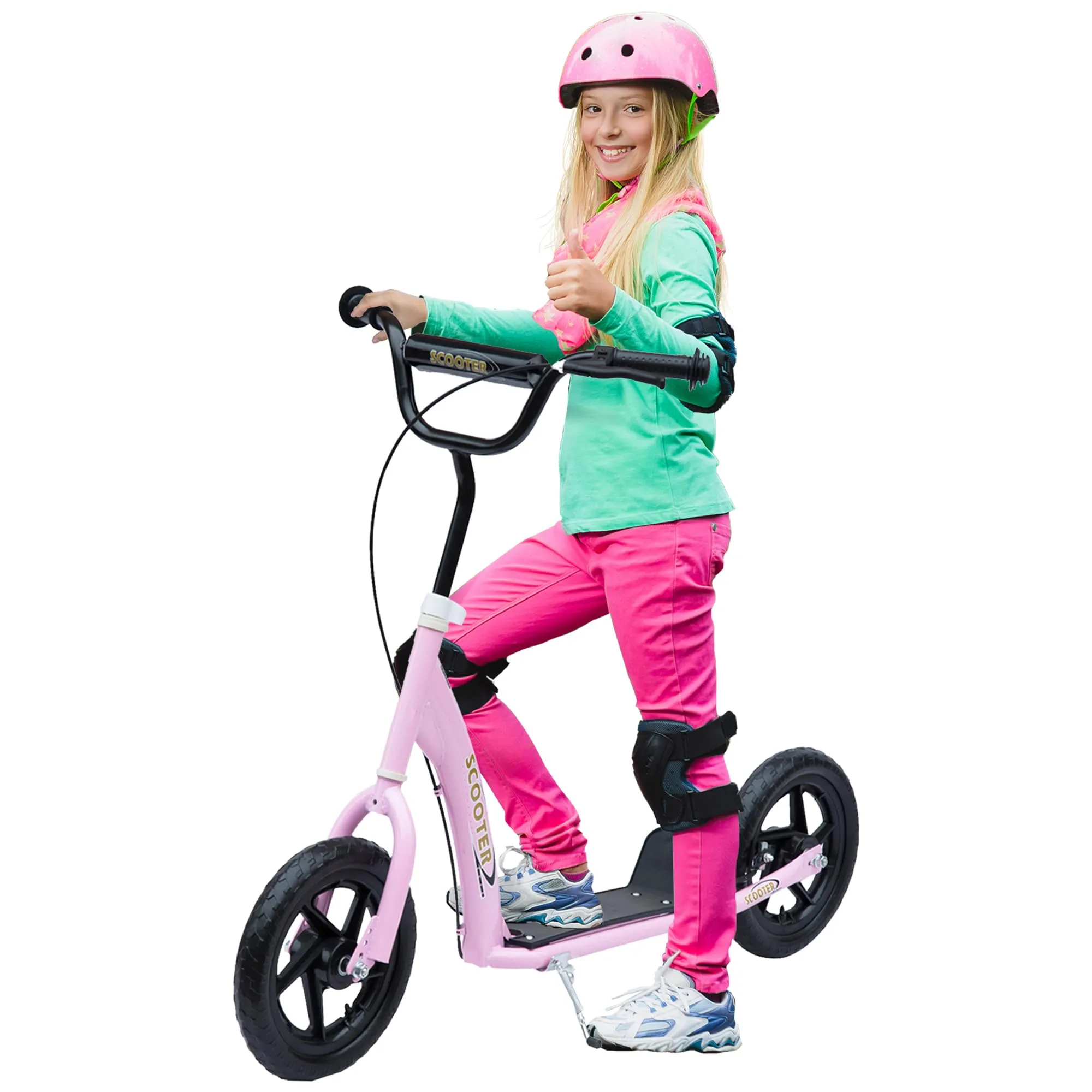 HOMCOM Big Wheel Kick Scooter for Kids 5-12, Adjustable Handlebar, Non-Slip Footplate