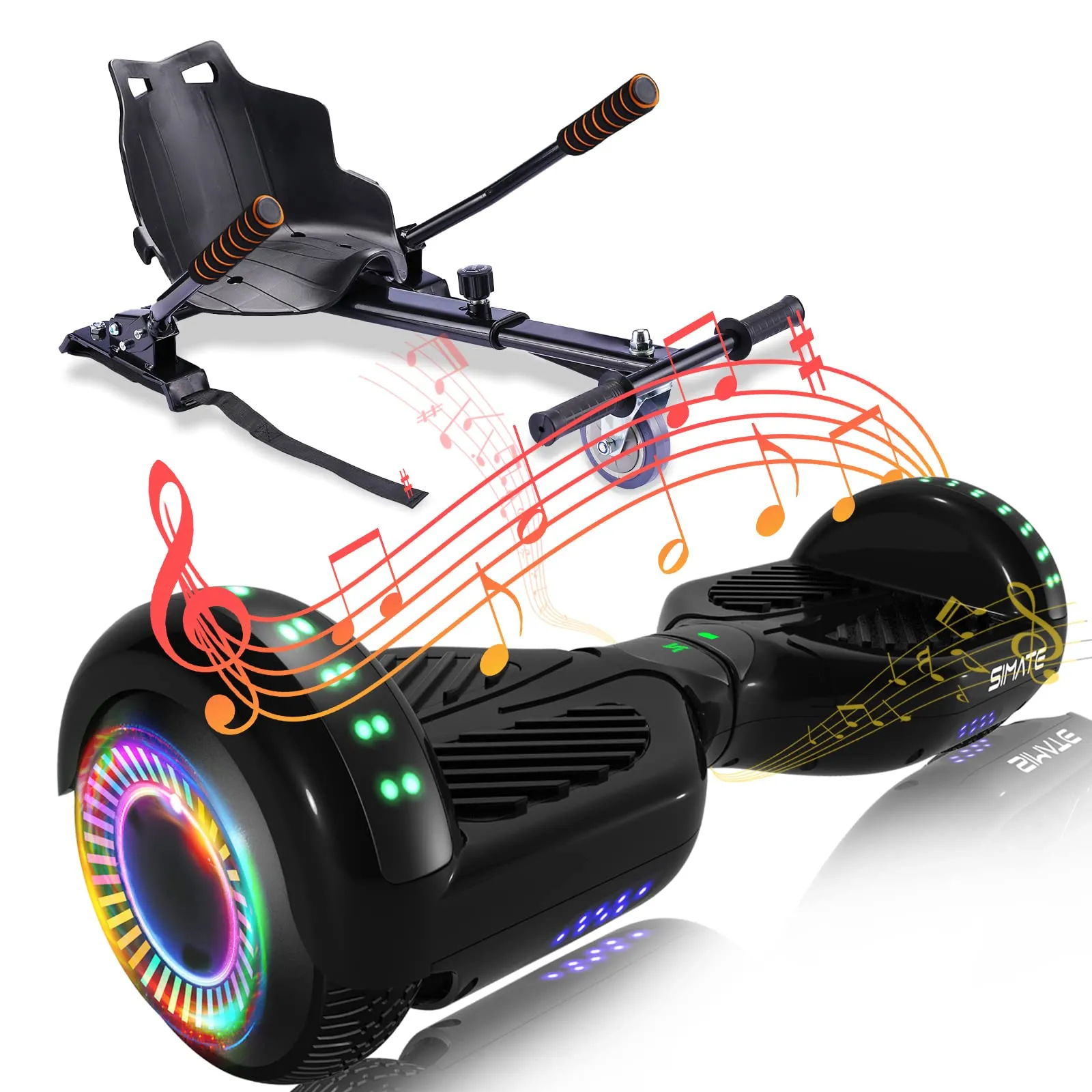 Hoverboard with Seat Attachment, 6.5' Self-Balancing Board with Bluetooth Speakers & LED Lights