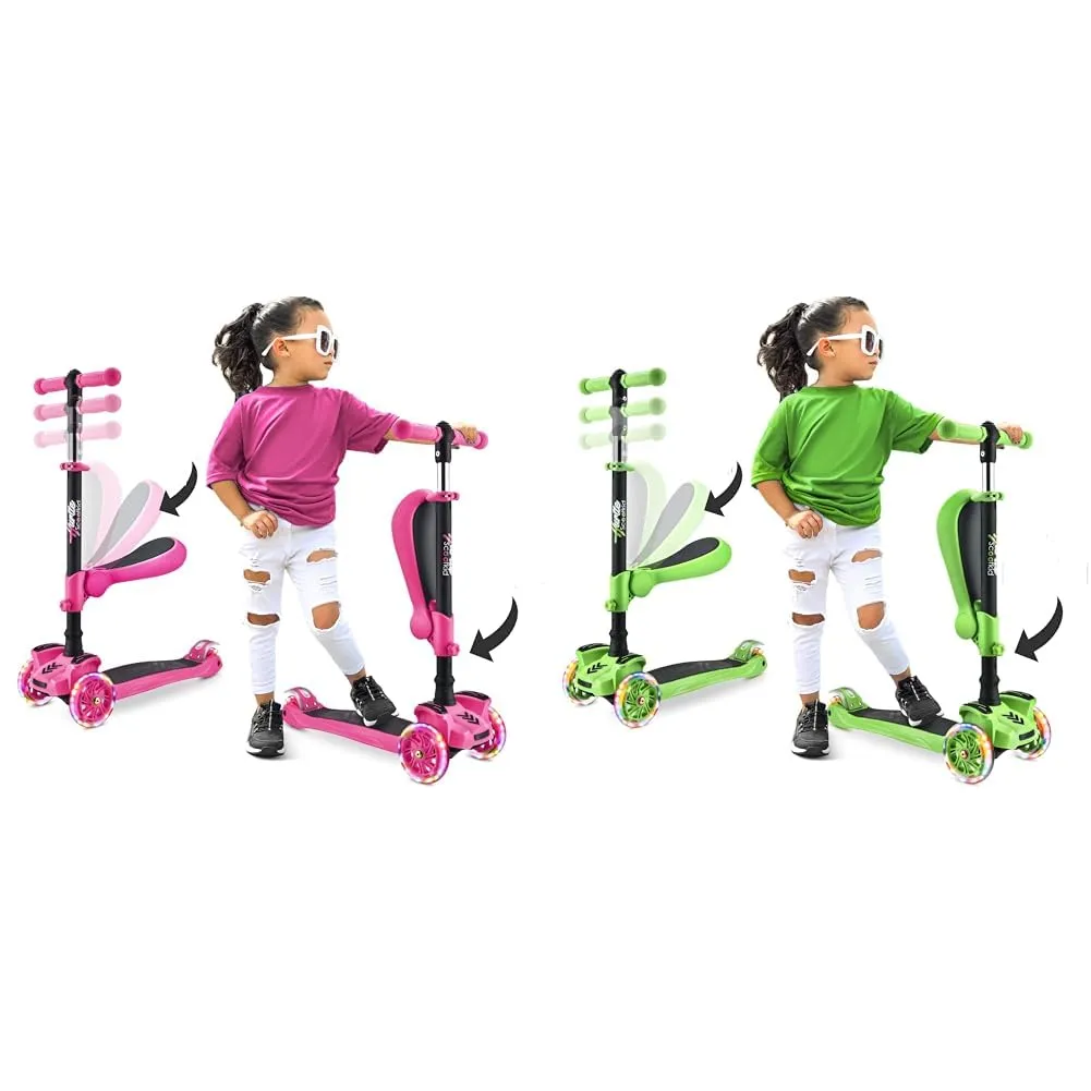 Hurtle 3-Wheeled Kids Scooter with LED Lights & Adjustable Seat – Lightweight, Pink, Safe Fun