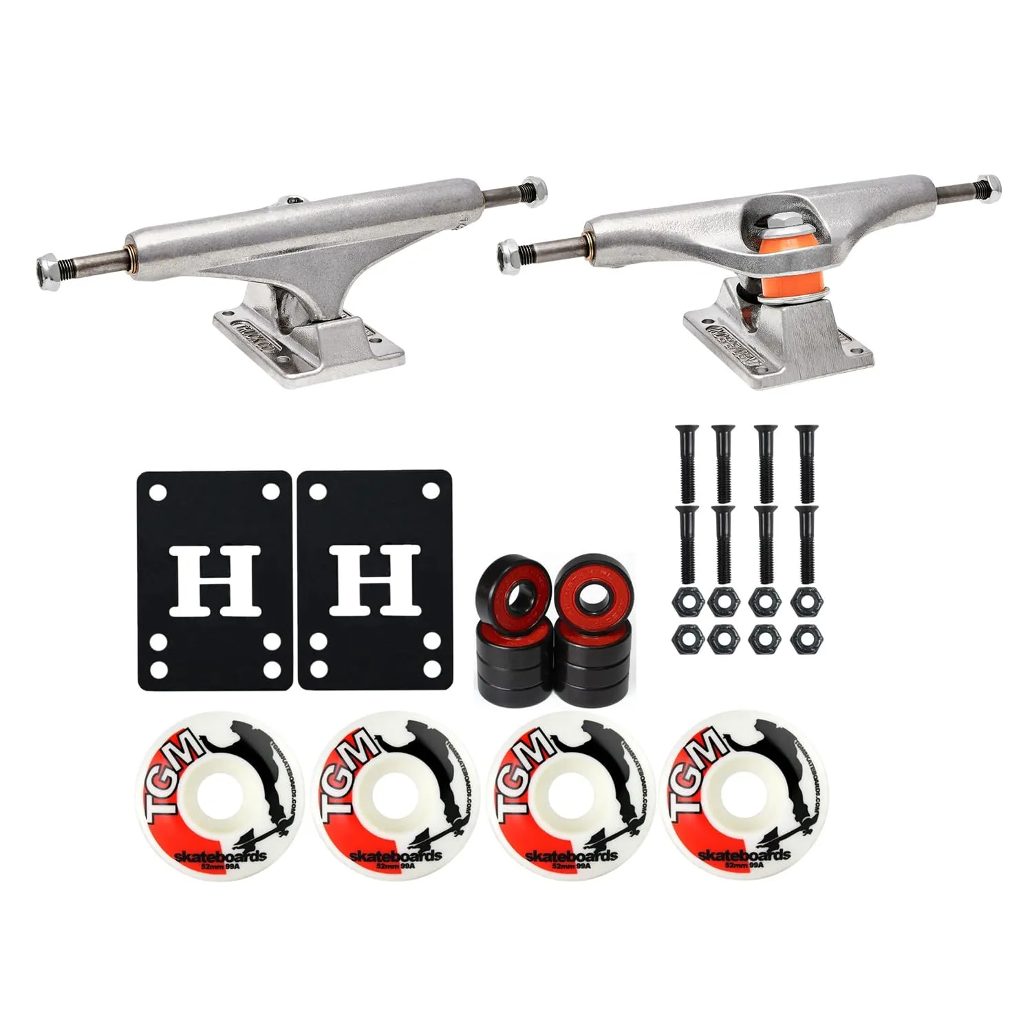 Independent Mids 144 Skateboard Trucks 8.25' with 52mm Wheels, Bearings, and Hardware Kit