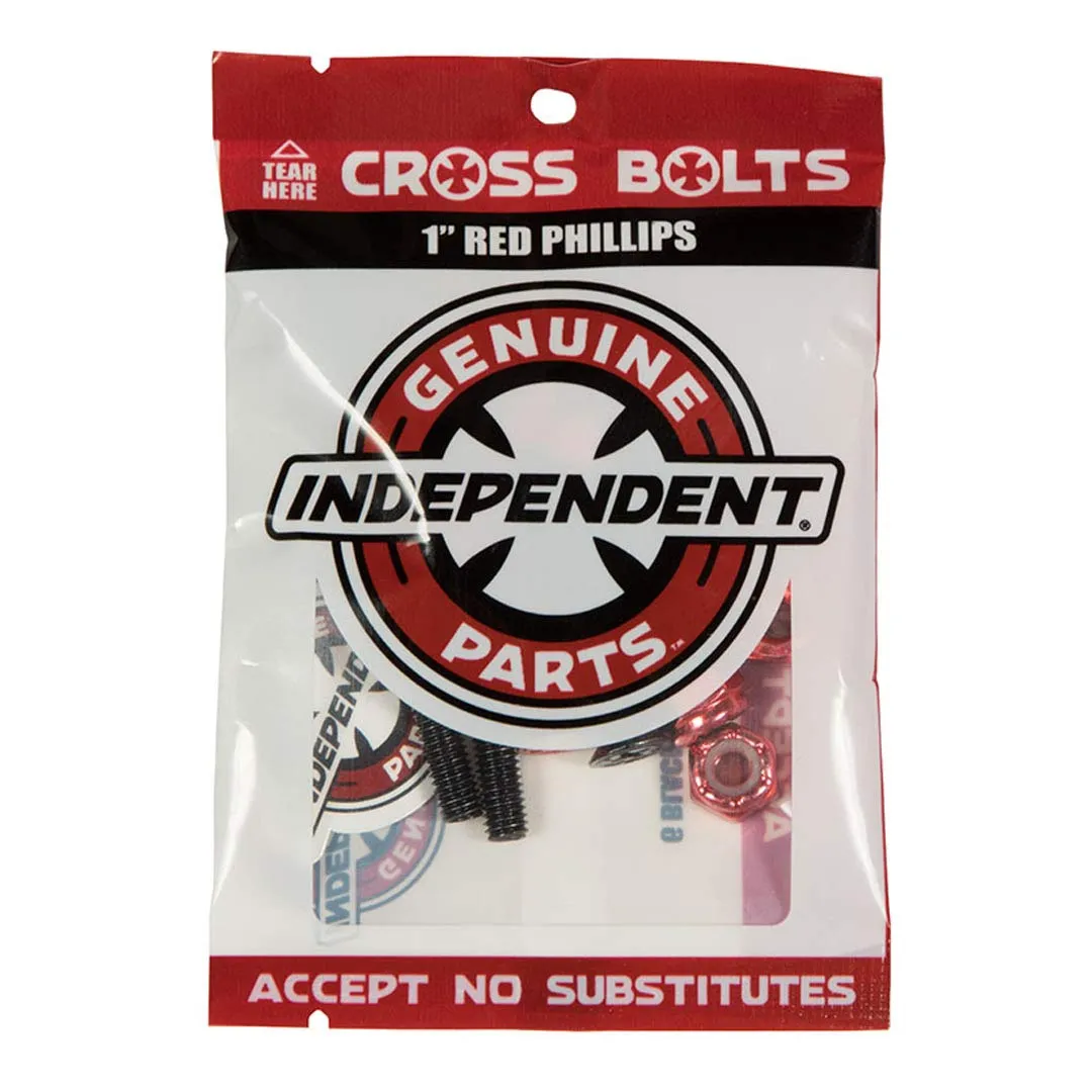 Independent Skateboard Hardware 1' Phillips Black/Red - 8 Nuts & Mounting Bolts Set