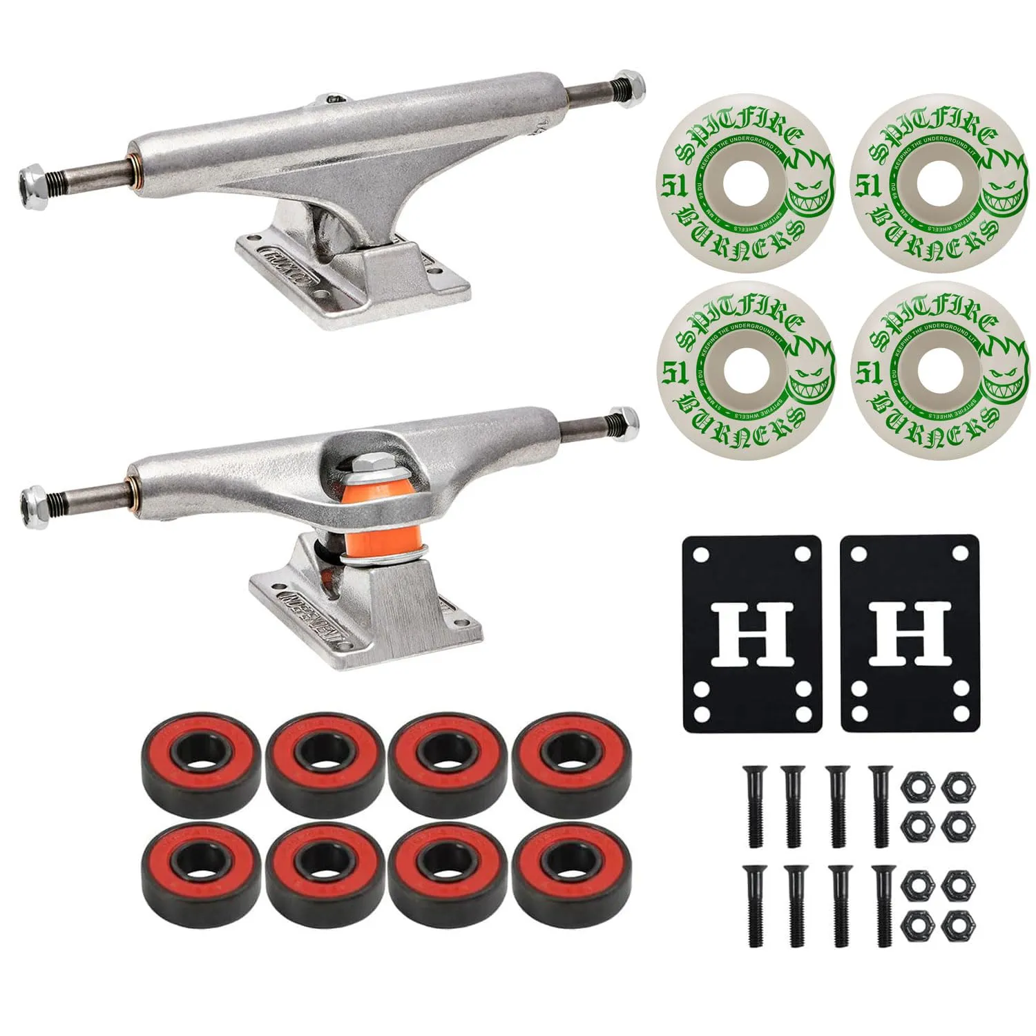 Independent Skateboard Trucks 149 Mid + 51mm Spitfire Burners Wheels with ABEC 5 Bearings