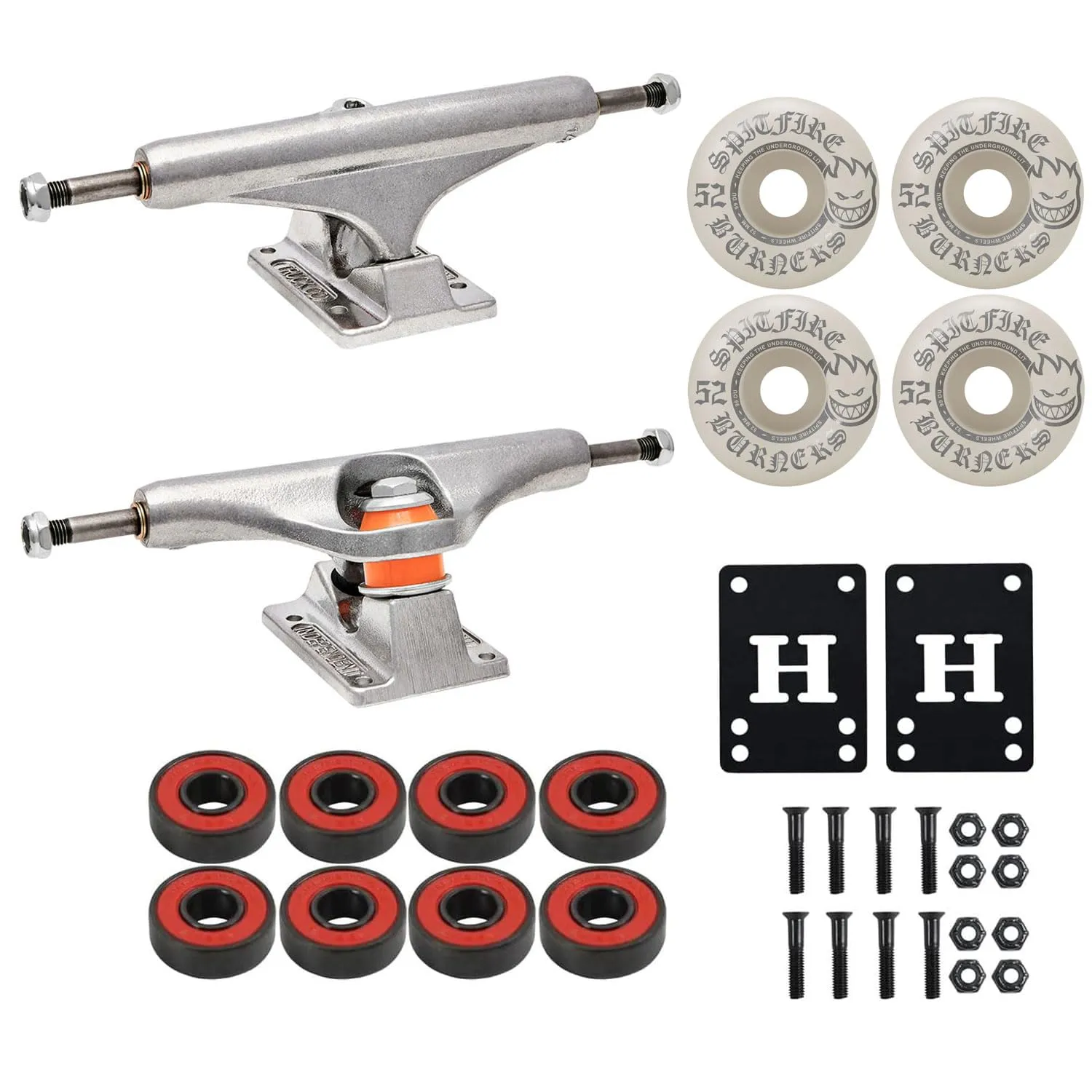 Independent Skateboard Trucks 149 Mid + 52mm Spitfire Burners Wheels + ABEC 5 Bearings