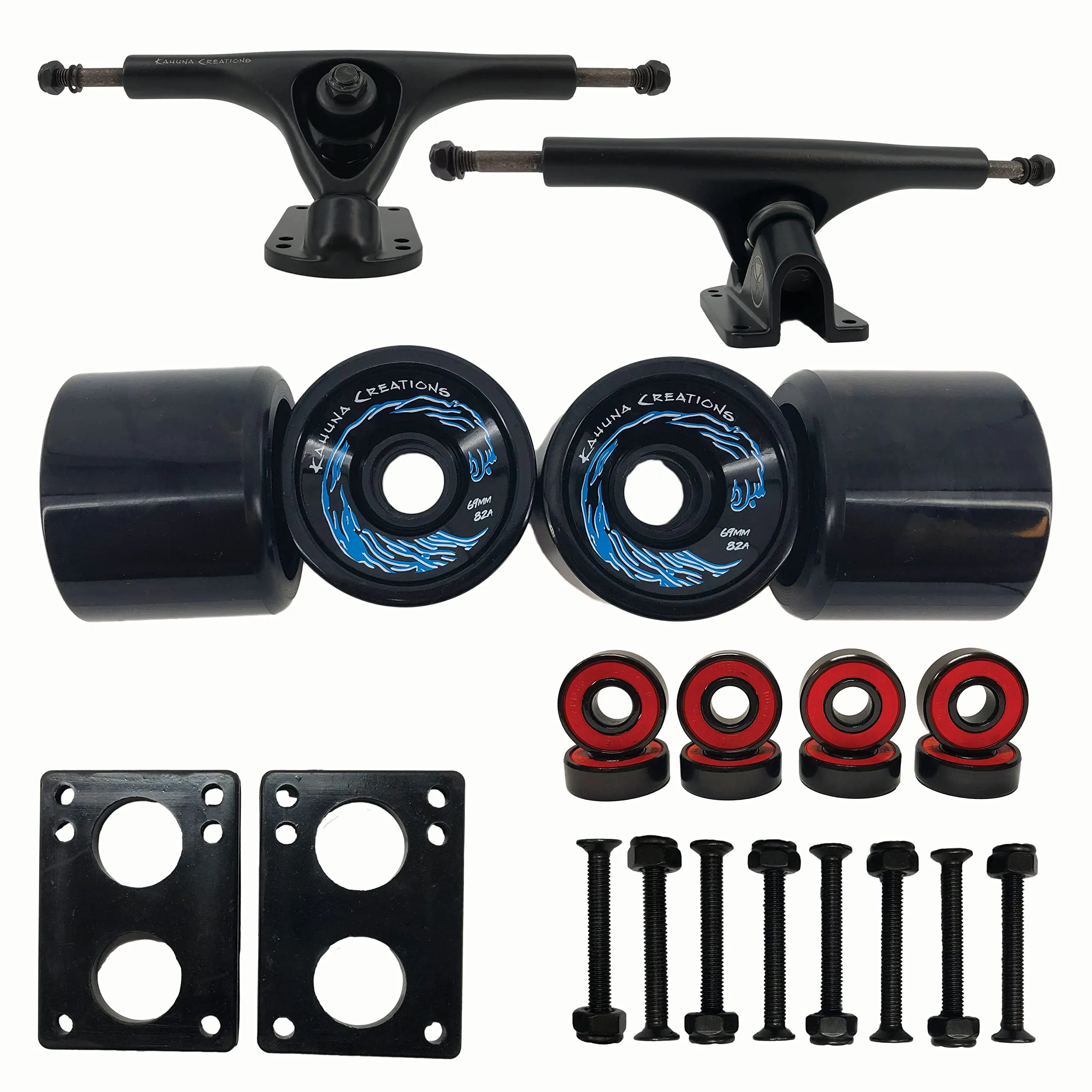 Kahuna Creations Longboard Hardware Bundle with 180mm Trucks, 69mm Wheels & ABEC7 Bearings