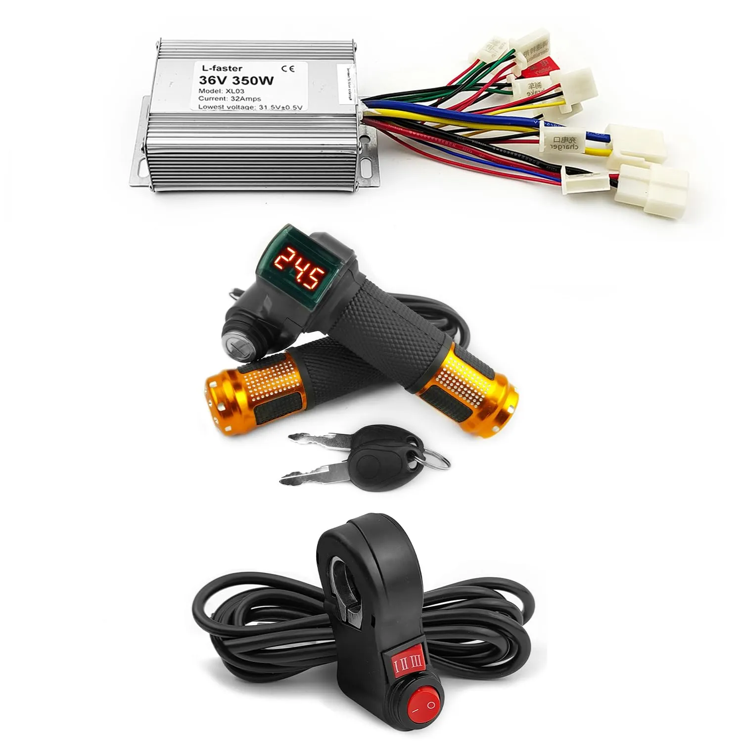 L-faster 24V/36V 350W Electric Motor Controller Kit with Reverse & 3-Speed Control