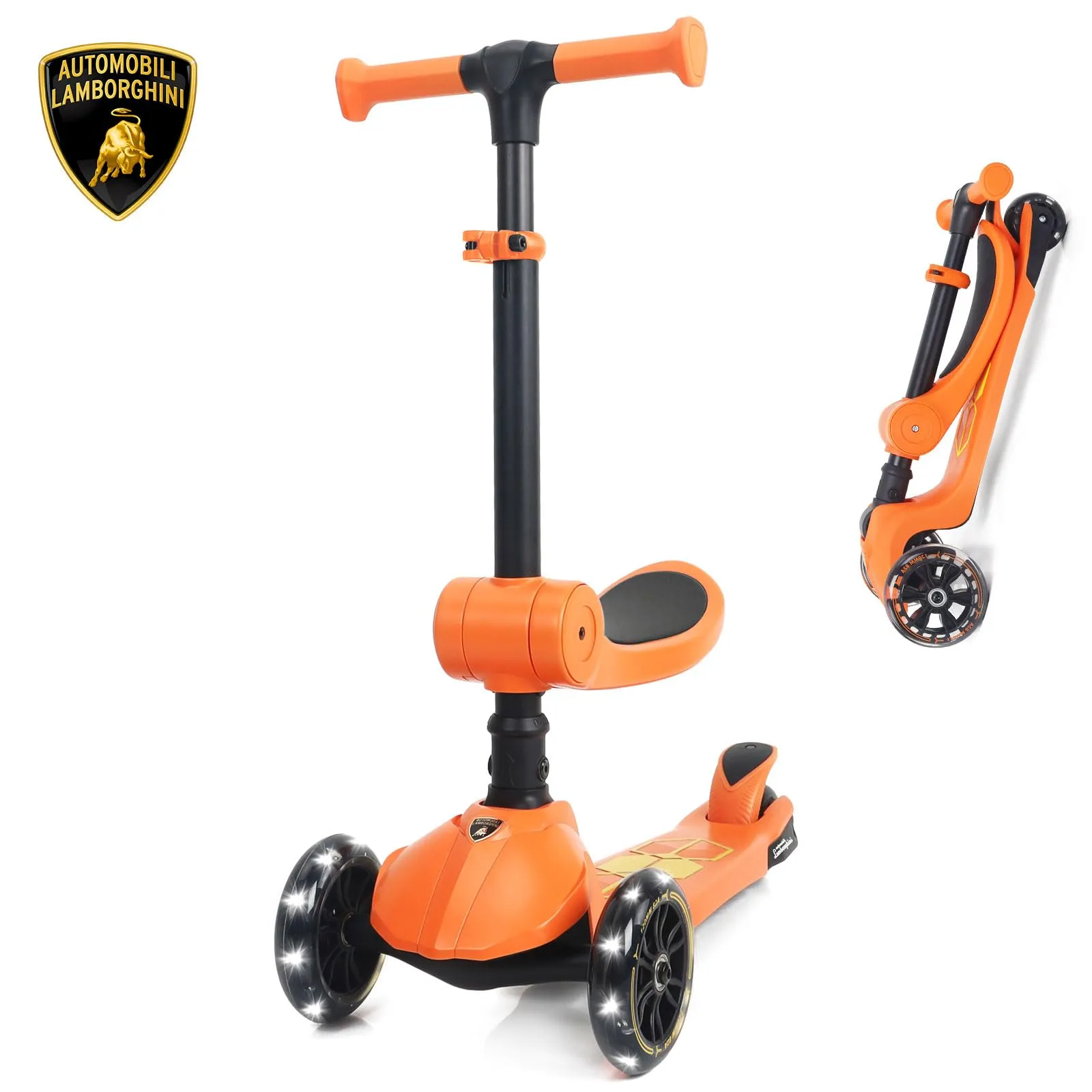 Lamborghini-Inspired Kids Scooter with Light-Up Wheels & Adjustable Handlebar for Ages 2-5