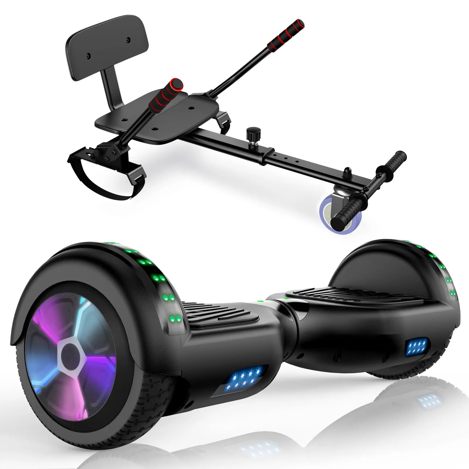 LIEAGLE Hoverboard with Seat, 6.5' Self-Balancing Scooter with LED Lights and Wireless Speaker