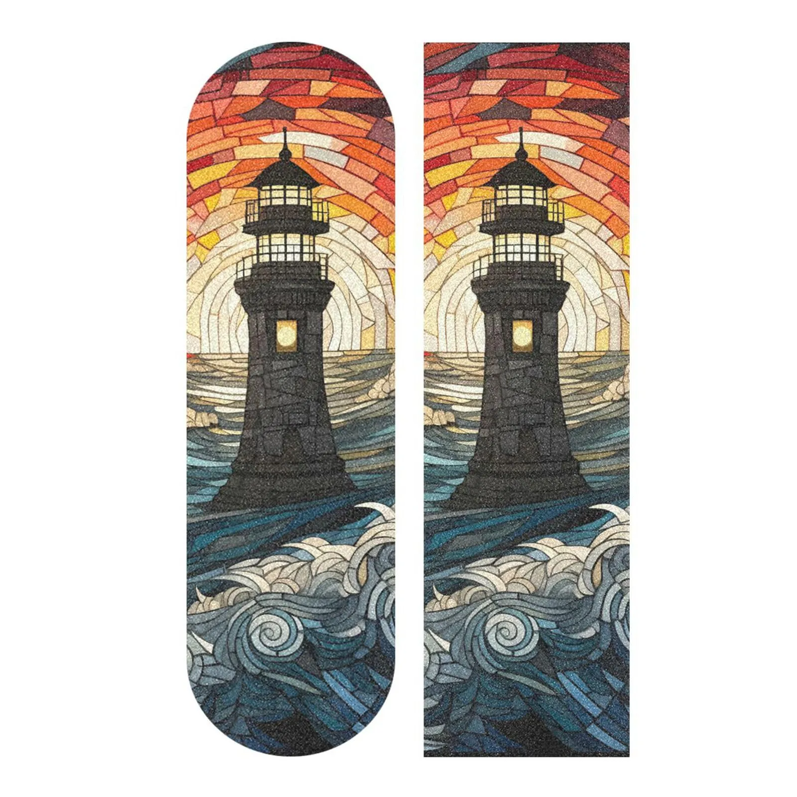 Lighthouse Art Orange Skateboard Grip Tape 33.1x9.1in - Anti-Slip, Wear-Resistant, Customizable