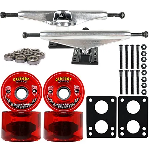 Longboard Trucks Combo Set with 76mm Bigfoot Wheels, Silver Trucks, Bearings, and Hardware