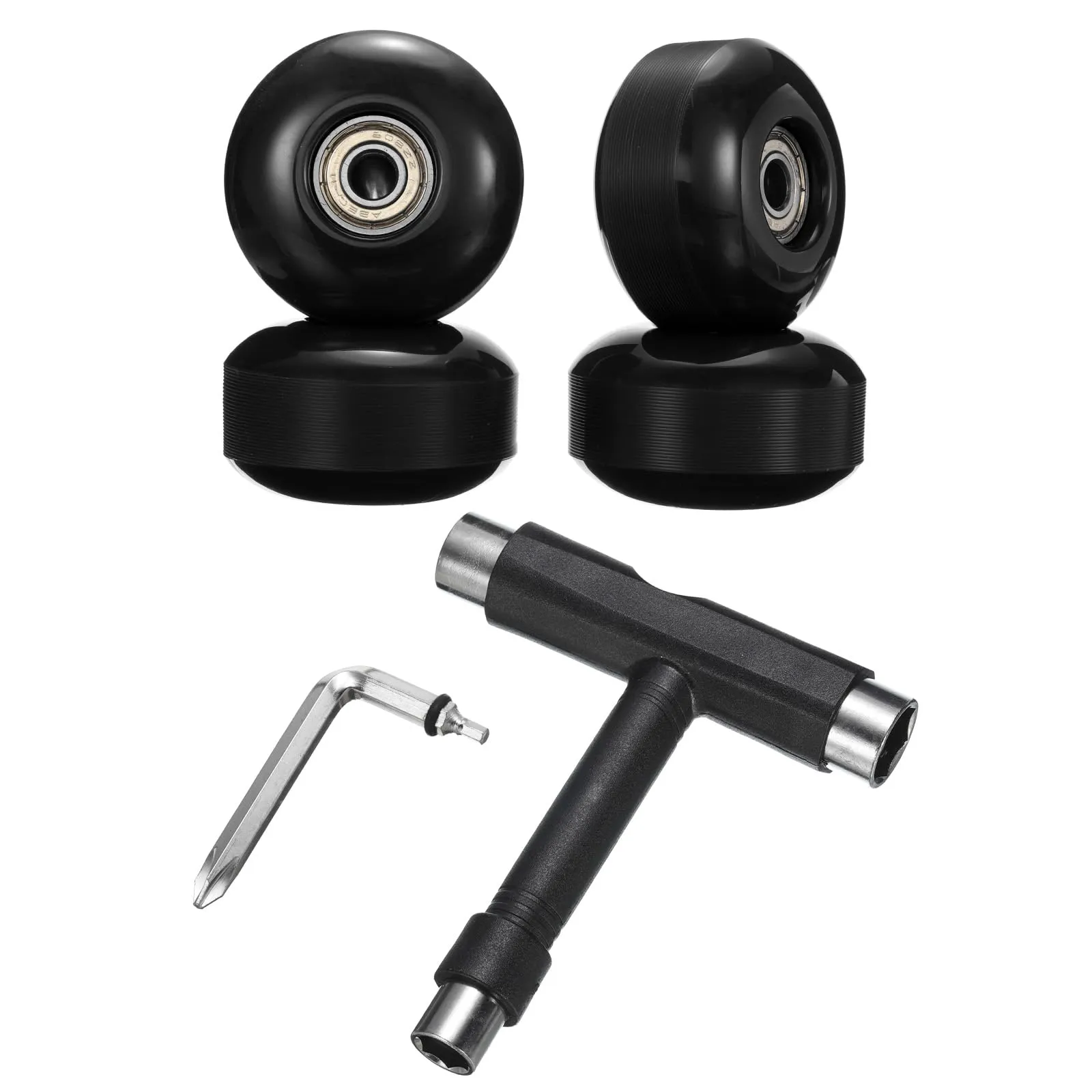 PATIKIL 52mm 95A Skateboard Wheels with Silver Bearings, Black Replacement Wheels & Skate Tool