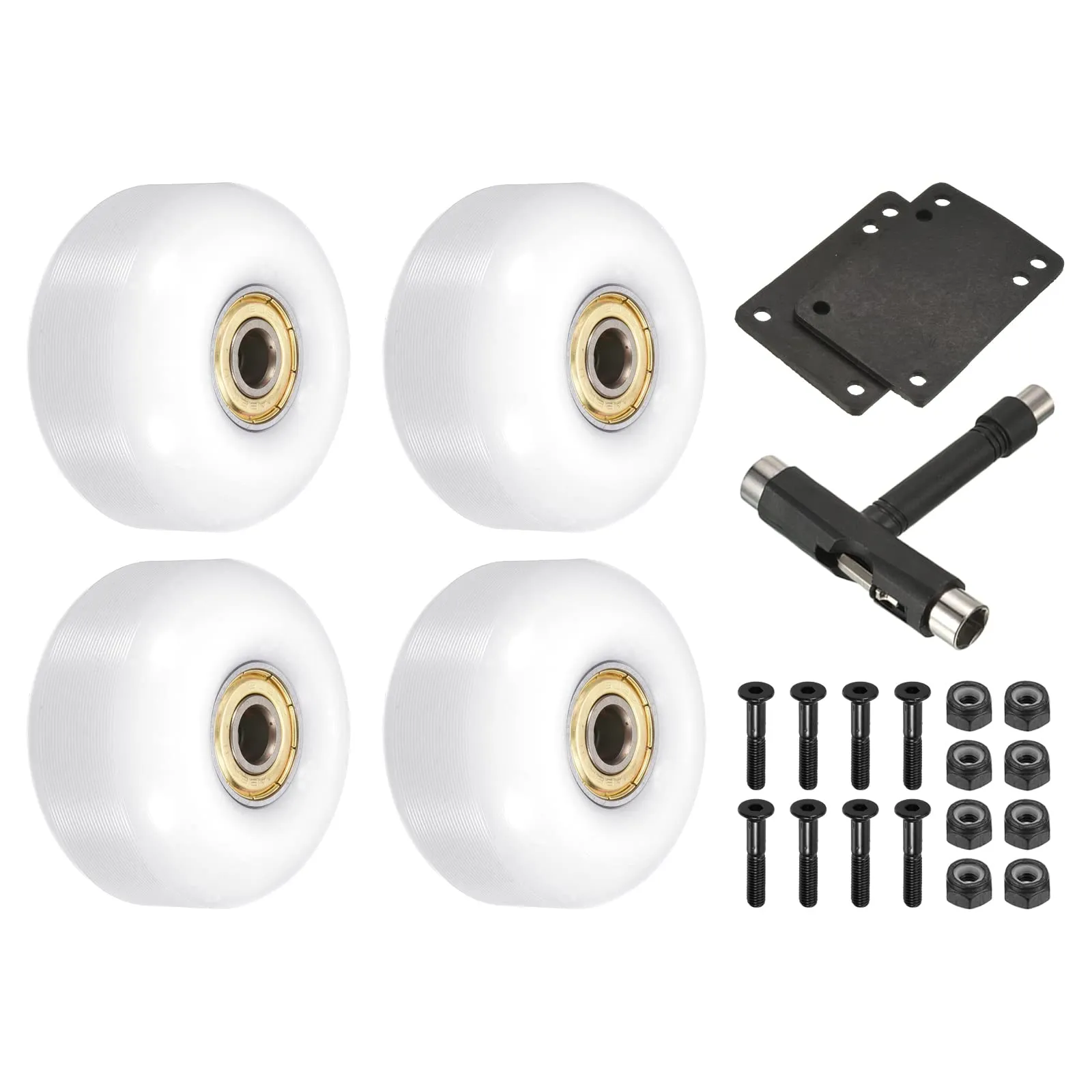 PATIKIL 52mm Skateboard Wheels & Bearings Set, 4 Pack, 95A White Golden Cruiser Replacement