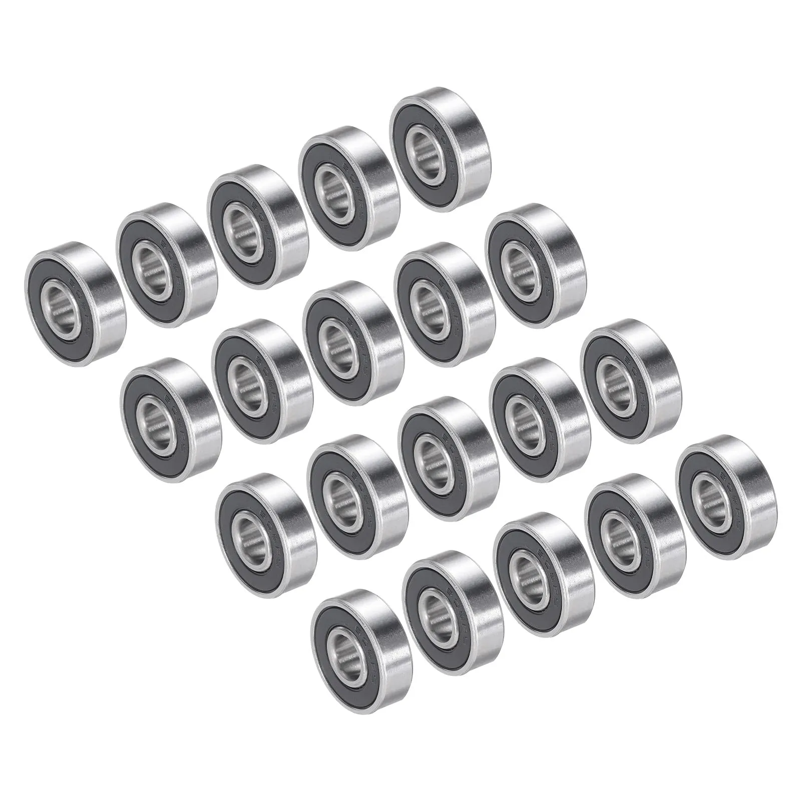 PATIKIL 8x22x7mm Skateboard Bearings - 20 Pack 608-2RS Steel Ball Bearings, Silver & Black