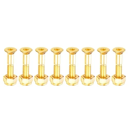 PATIKIL Skateboard Hardware Kit 1-1/8', 8pcs Golden Carbon Steel Mounting Screws & Nuts