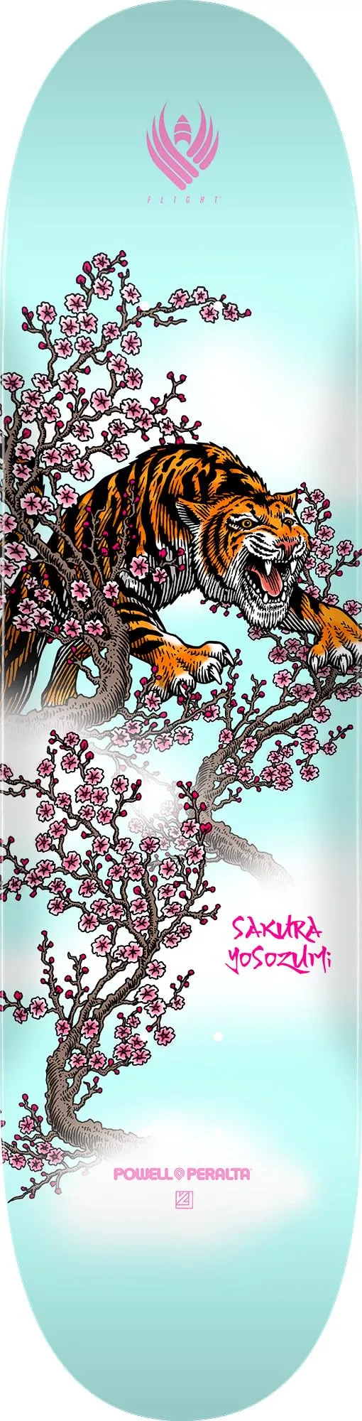 Powell Peralta Sakura Yosozumi Tiger Flight Skateboard Deck, Light Blue, 8.25' x 31.95'