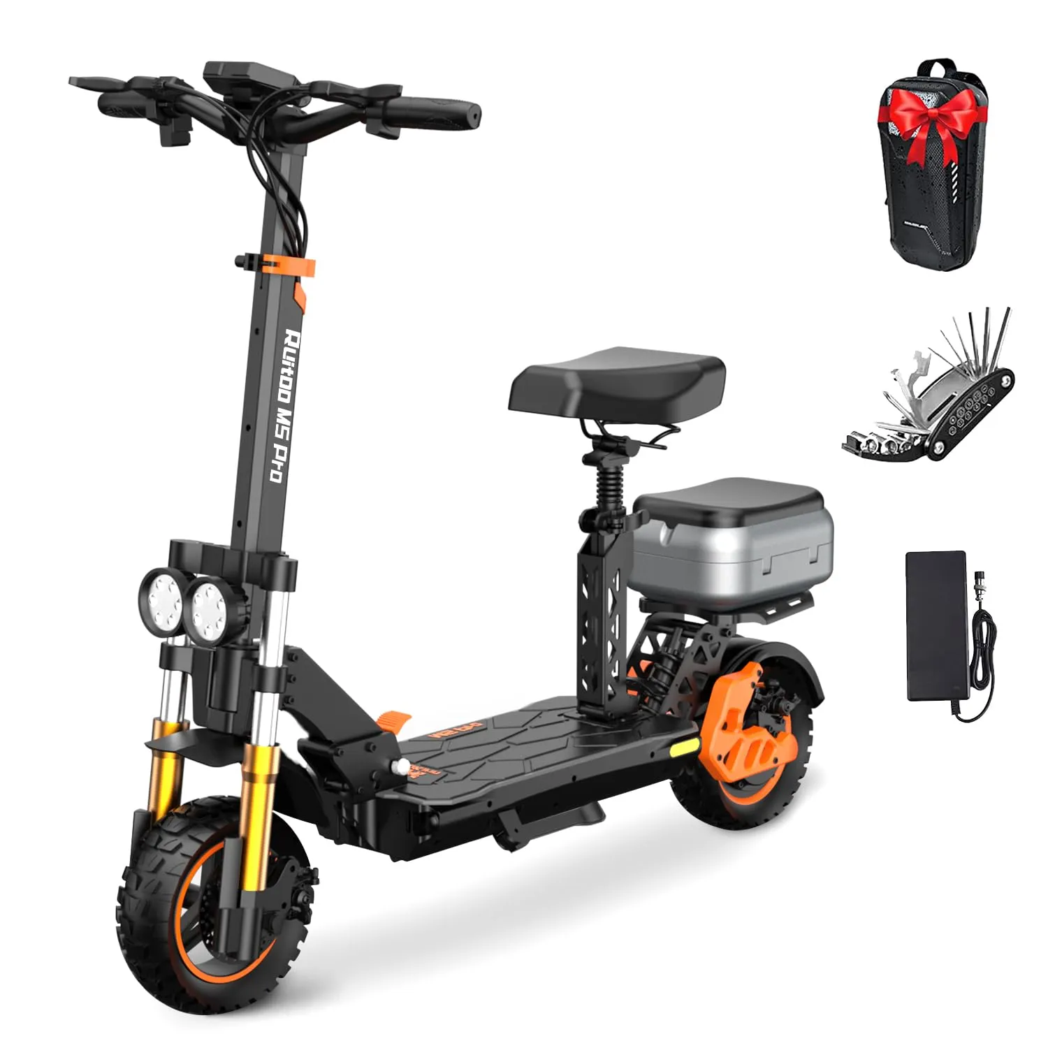 Powerful 1600W Electric Scooter with 50-Mile Range, 11' Off-Road Tires & Detachable Seat