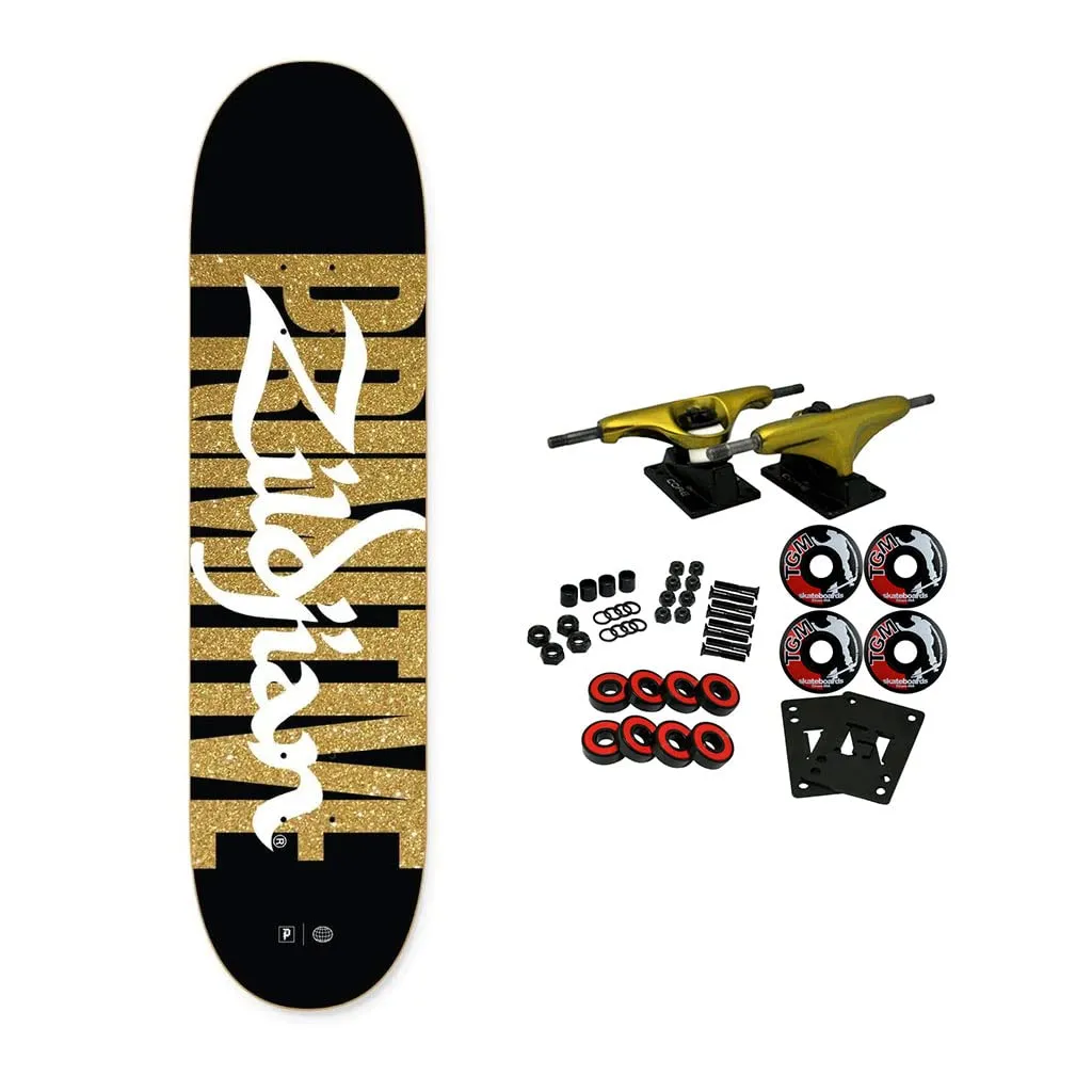 Primitive Skateboard Complete Zildjian Unite Black/Gold Glitter 8.38' - Pro Quality, Customizable